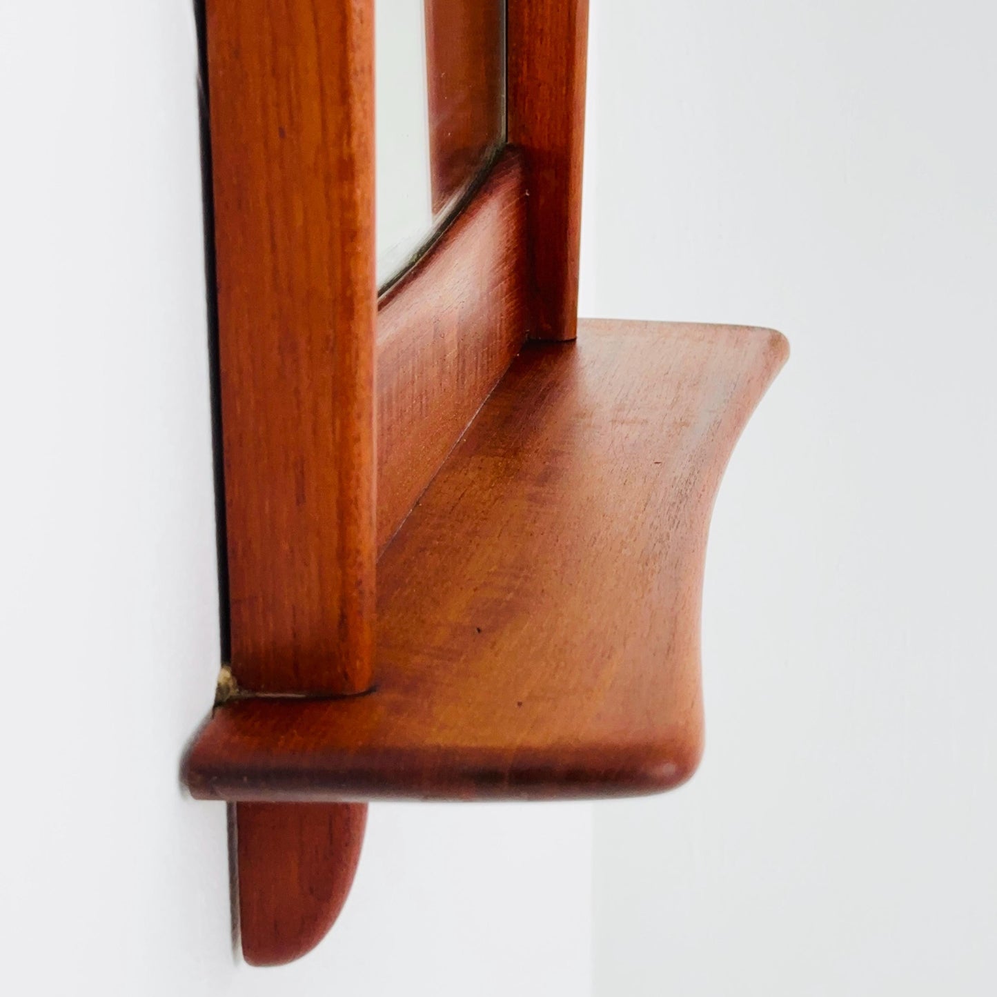 Mid Century Danish Teak Wall Mirror with Shelf, 1960s