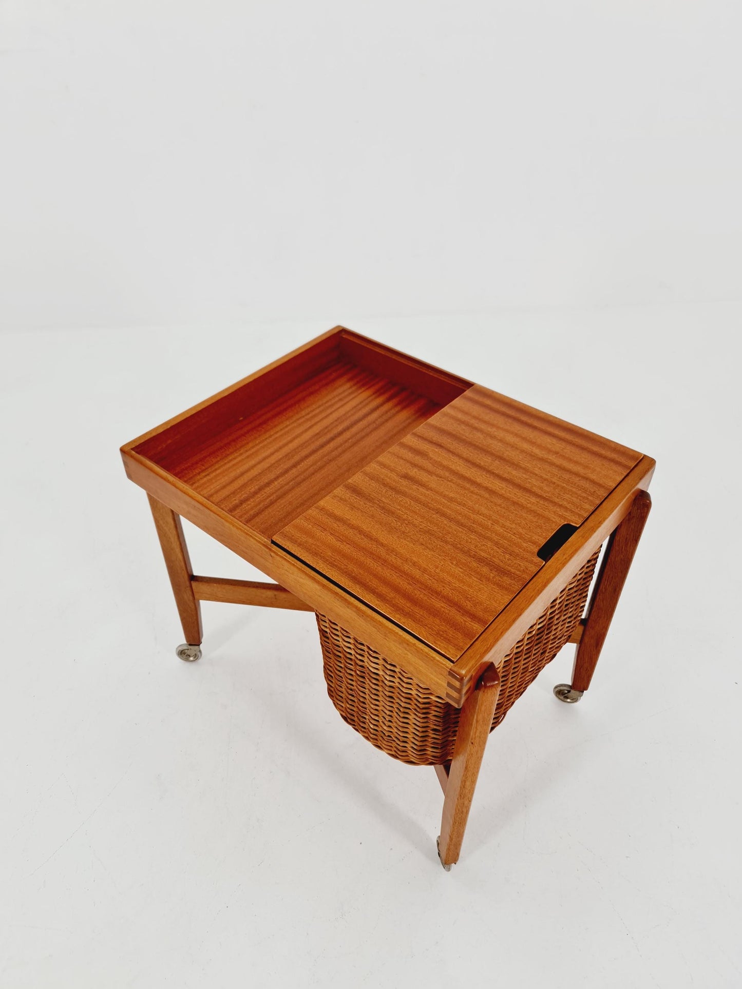 Vintage Danish teak and rattan sewing table/ side table cabinet By Asko , 1960s