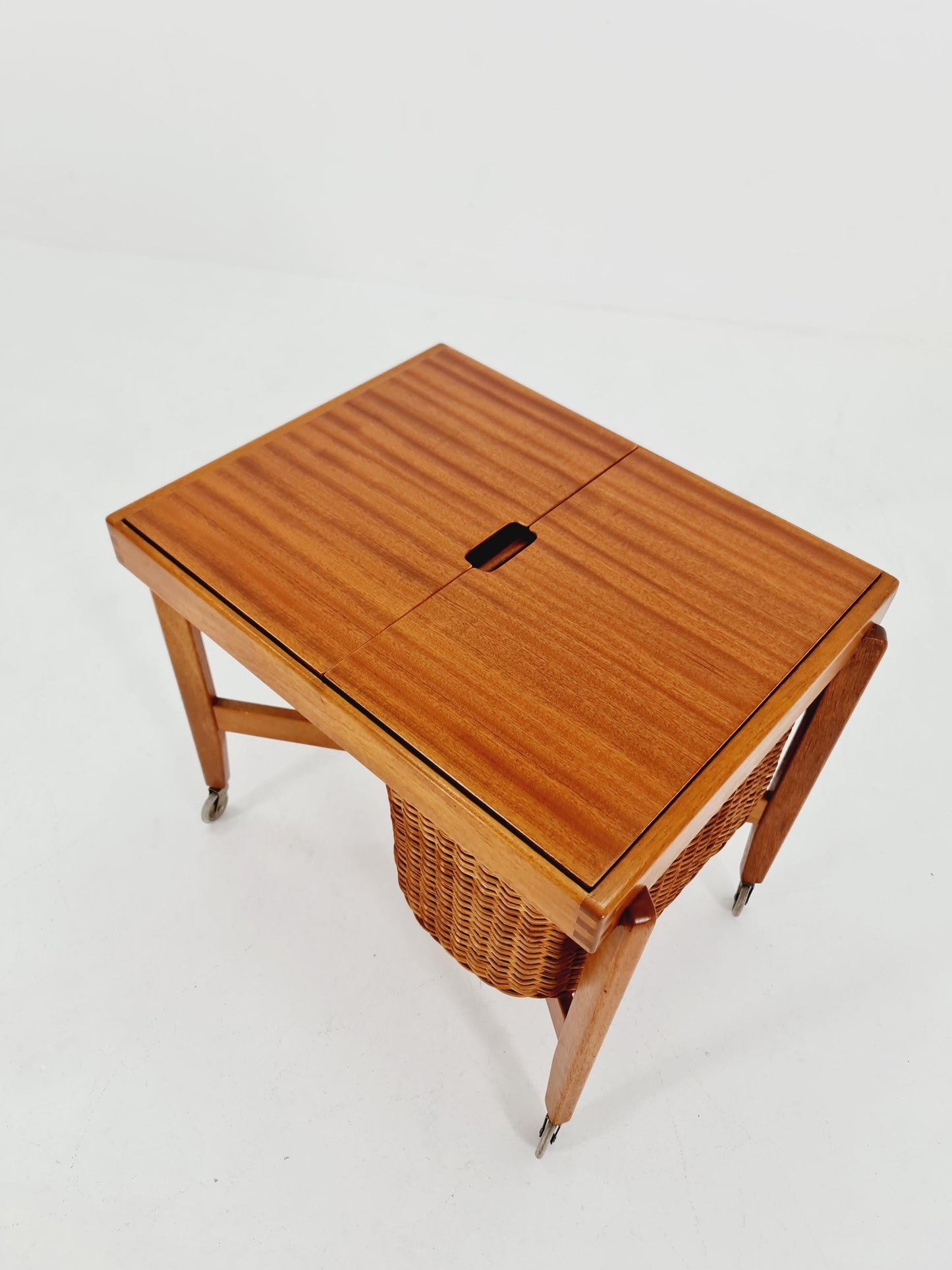 Vintage Danish teak and rattan sewing table/ side table cabinet By Asko , 1960s
