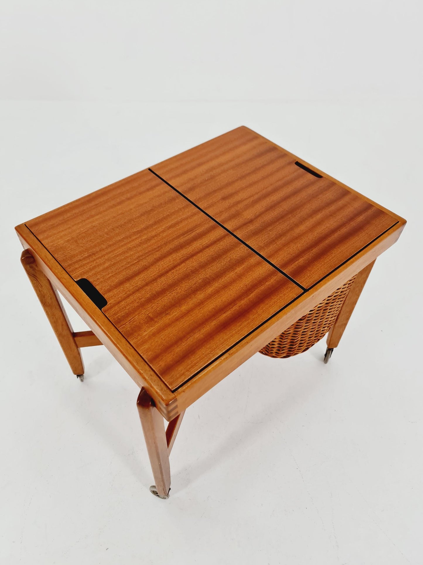 Vintage Danish teak and rattan sewing table/ side table cabinet By Asko , 1960s