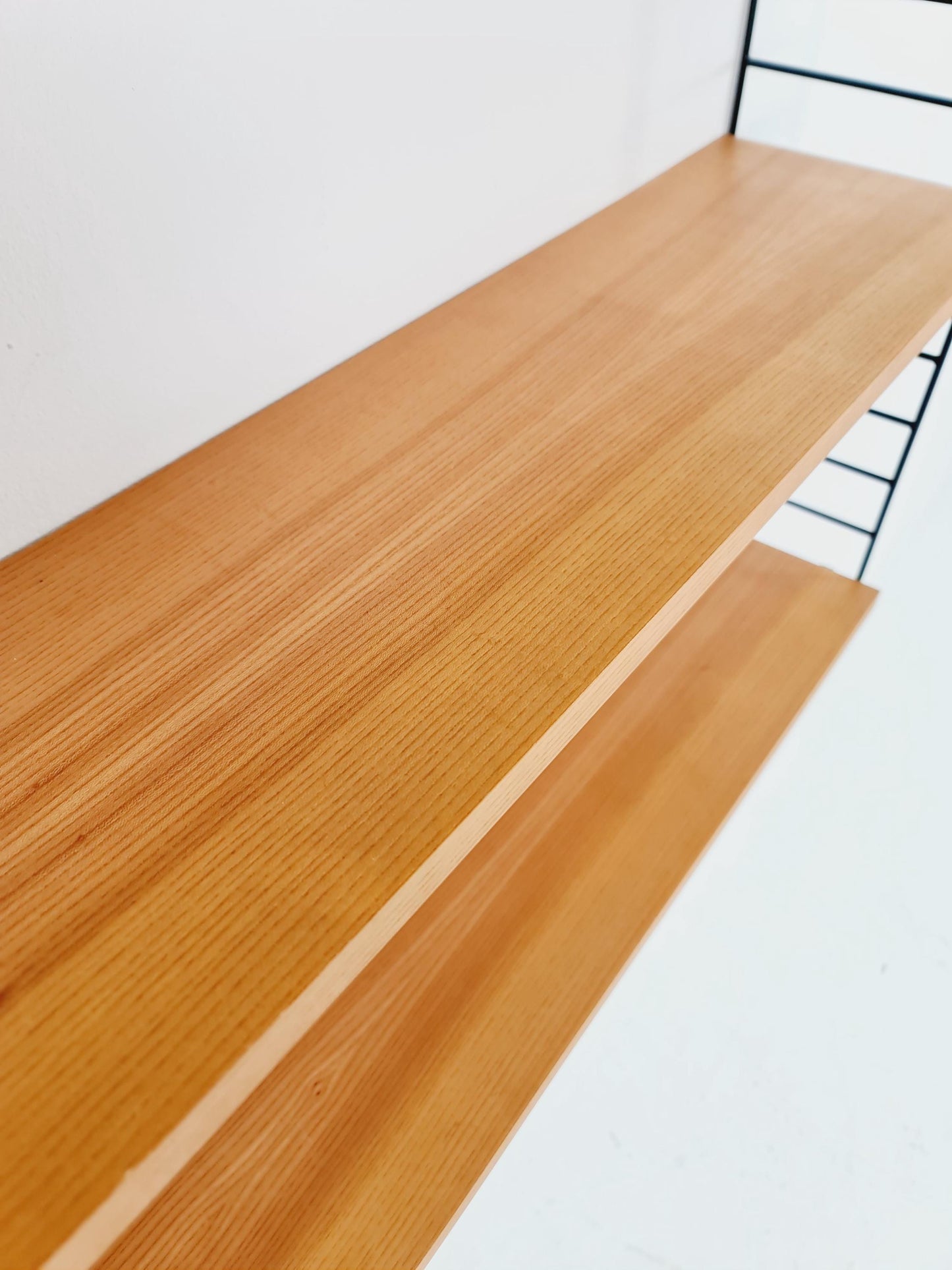 Original MCM Ash shelving system - consists of Black lacquered metal ladders, from string Stockholm 1960s