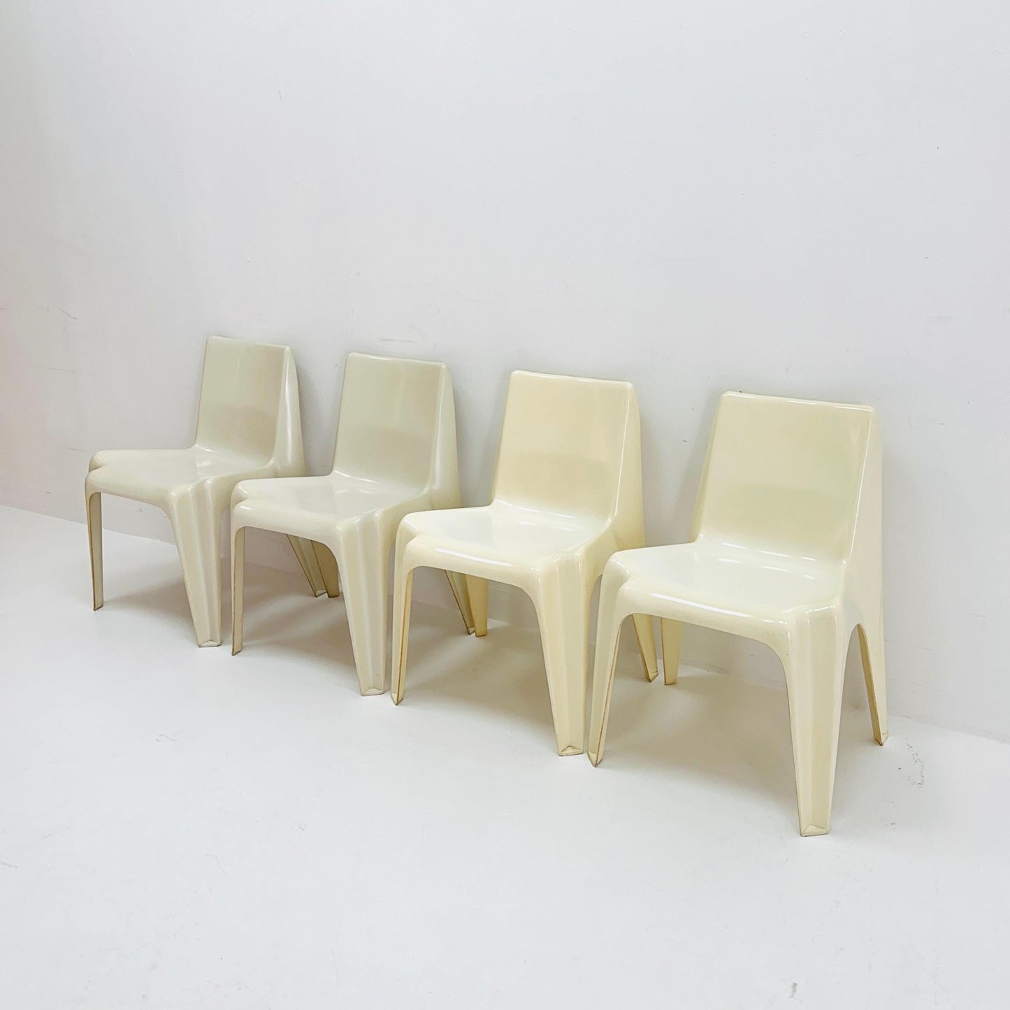 Space age Set of 4 cream white Dining chairs Bofinger BA1171 chair by Helmut Bätzner,1970 Germany