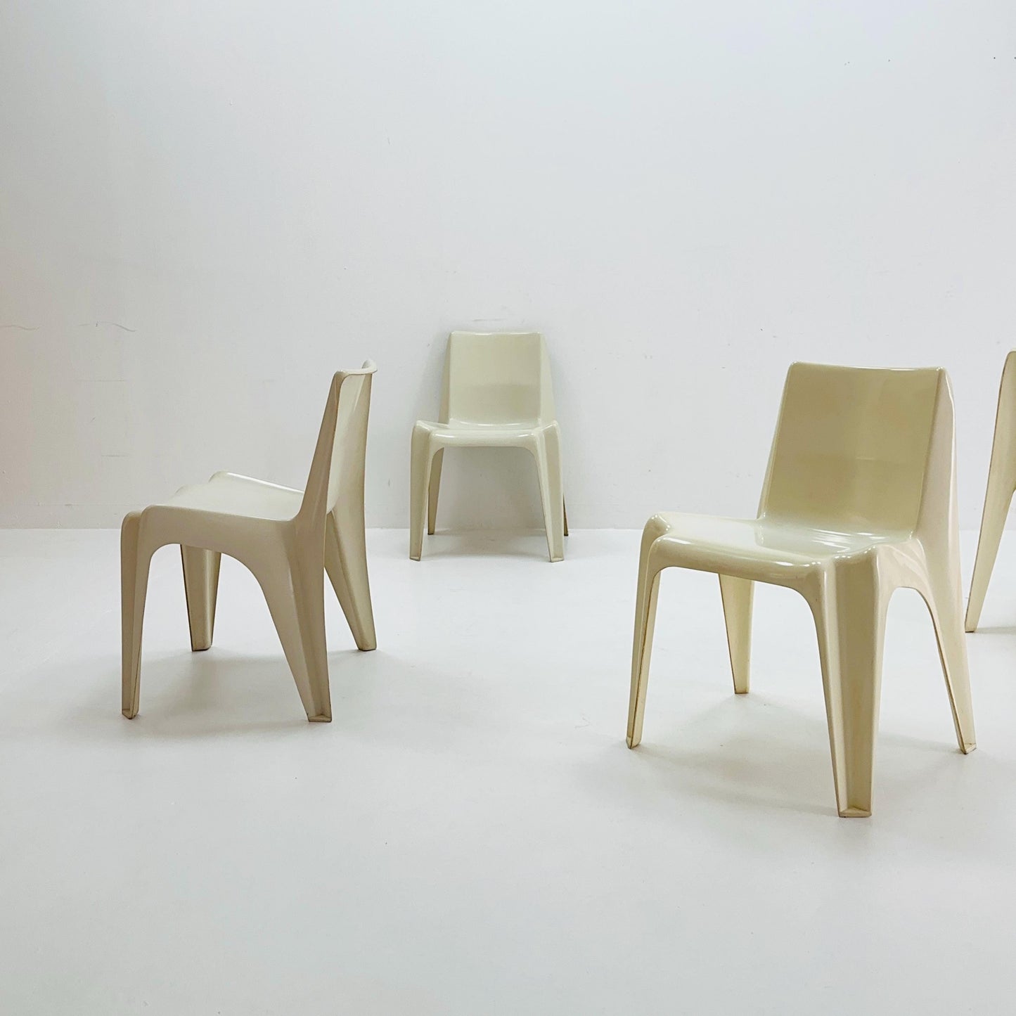 Space age Set of 4 cream white Dining chairs Bofinger BA1171 chair by Helmut Bätzner,1970 Germany