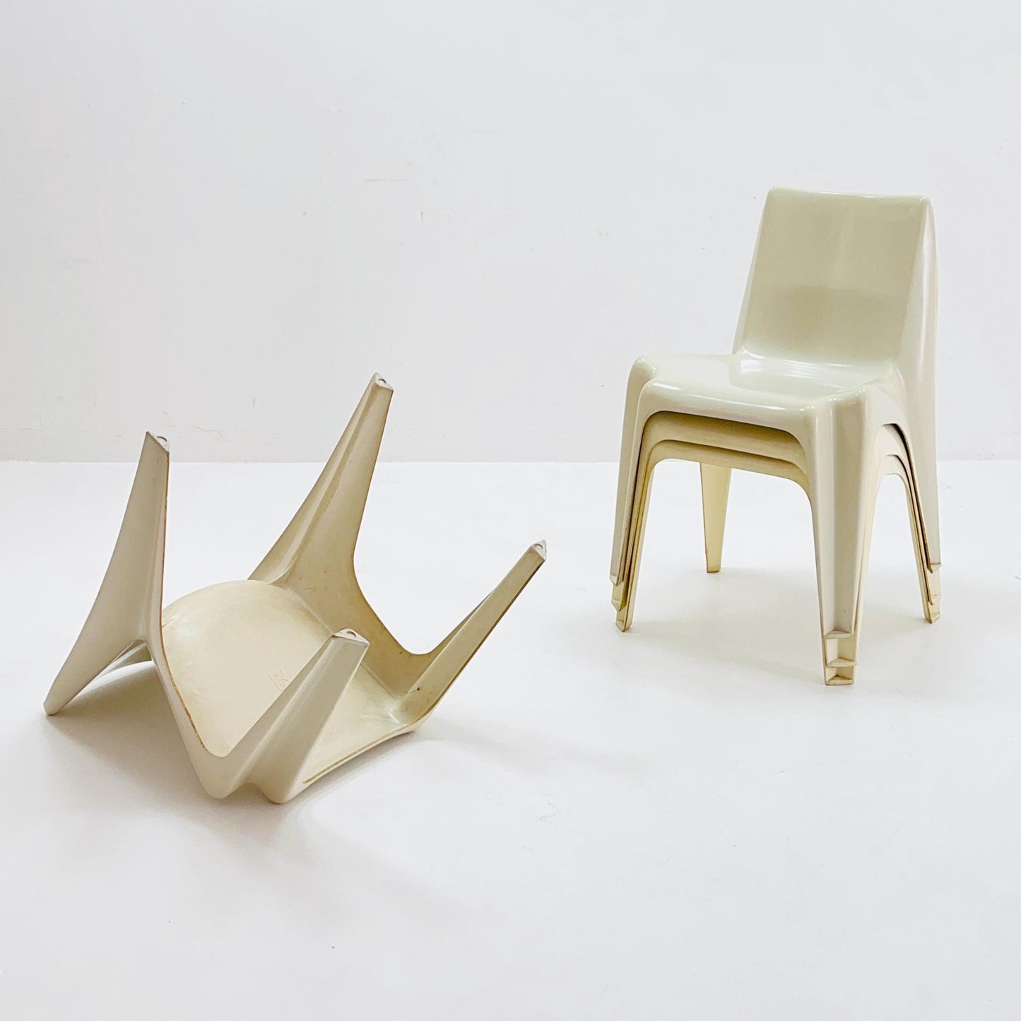 Space age Set of 4 cream white Dining chairs Bofinger BA1171 chair by Helmut Bätzner,1970 Germany