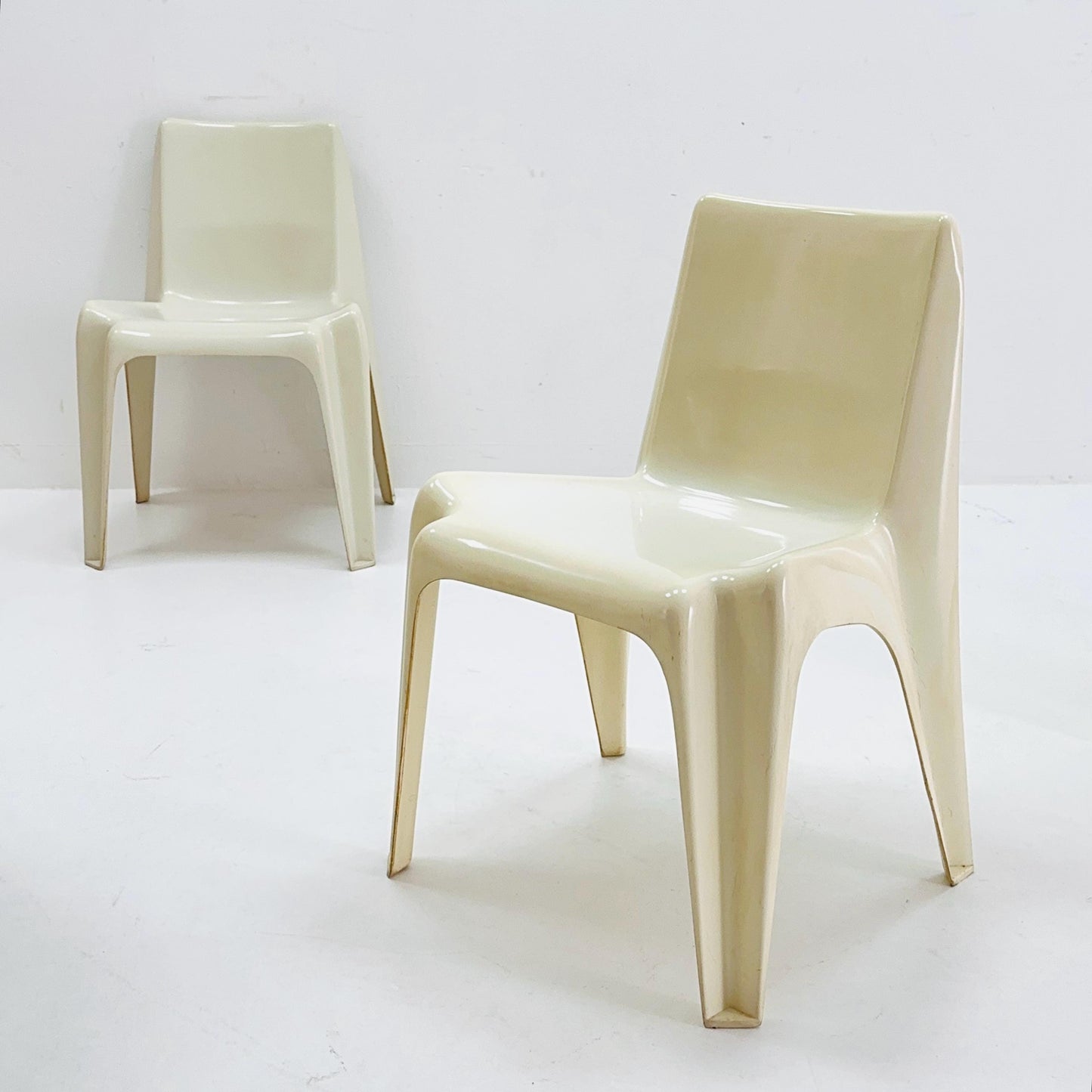 Space age Set of 4 cream white Dining chairs Bofinger BA1171 chair by Helmut Bätzner,1970 Germany