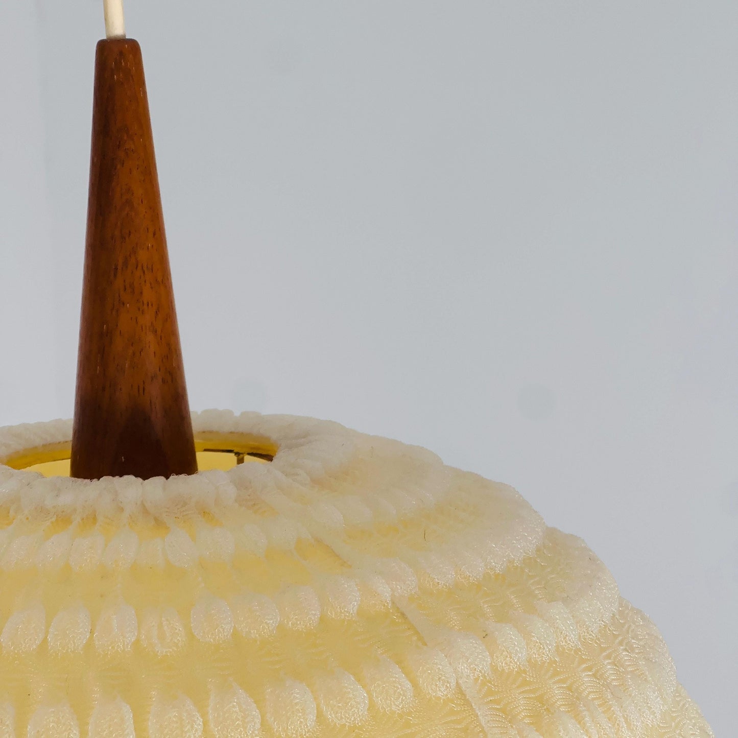 Mid century Teak Ball Ceiling Lamp with Fabric Shade by Temde, Switzerland, 1960s