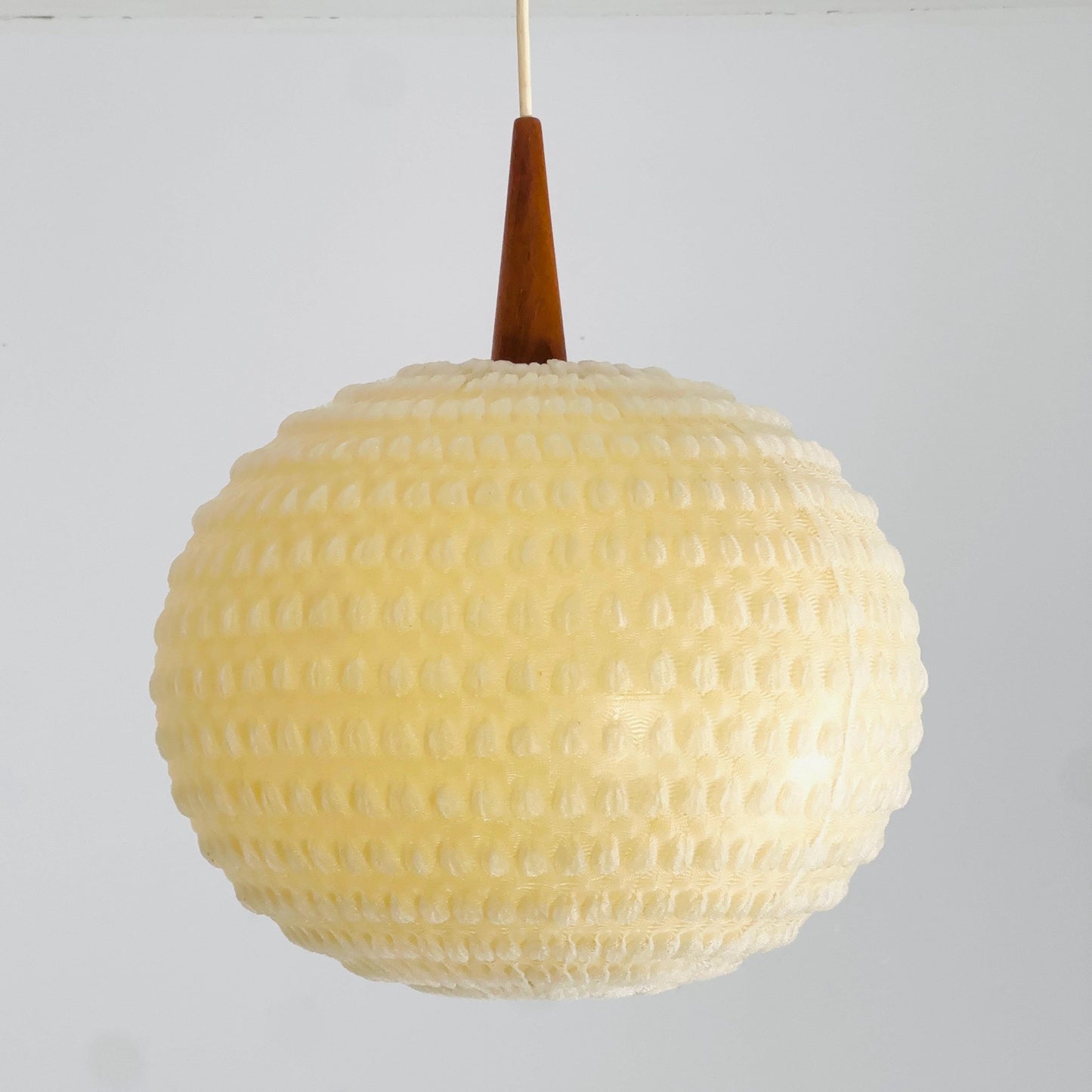 Mid century Teak Ball Ceiling Lamp with Fabric Shade by Temde, Switzerland, 1960s