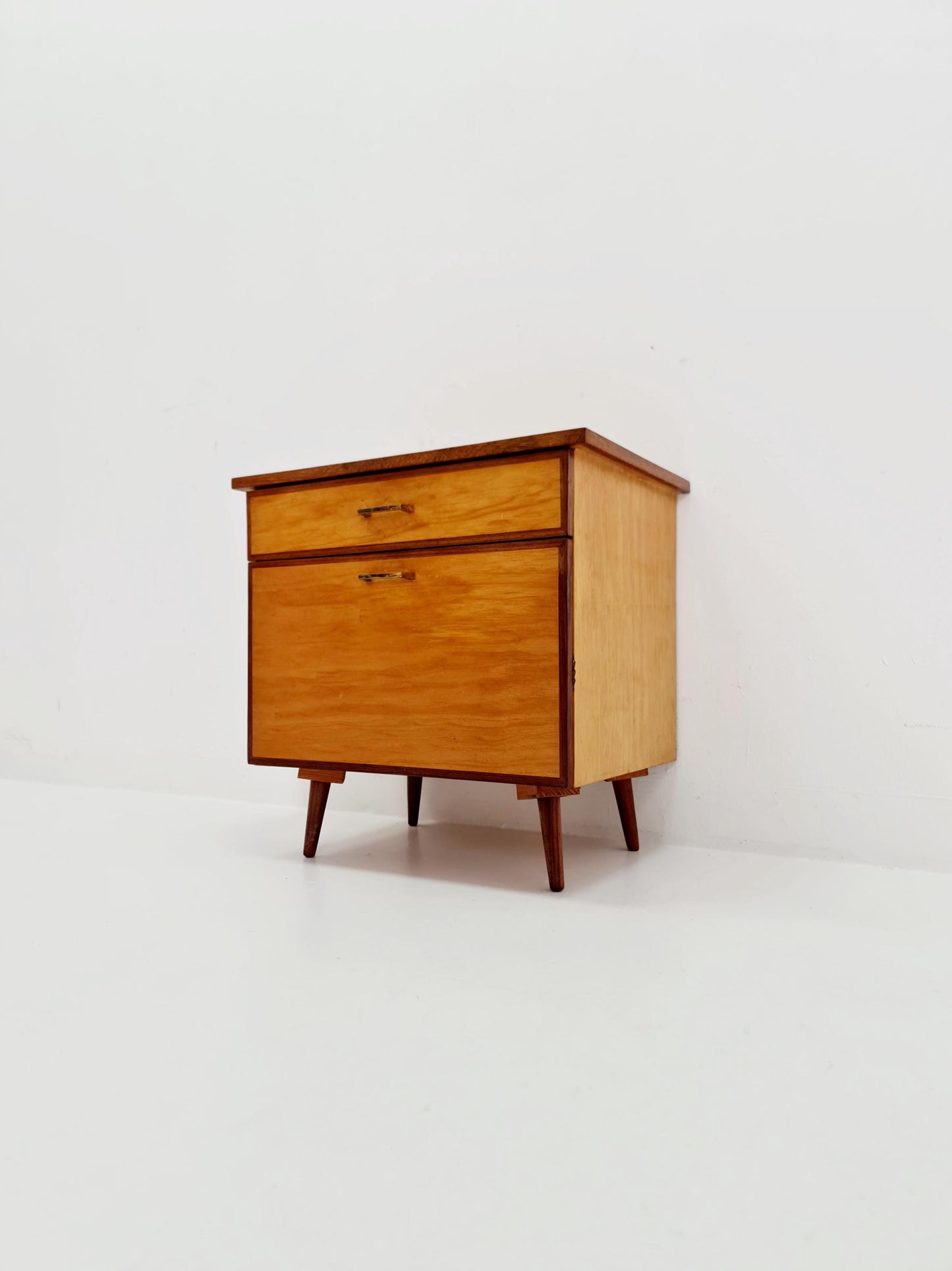 German Mid century beech & teak nightstand/ bedside table BY WK Möbel , 1960s