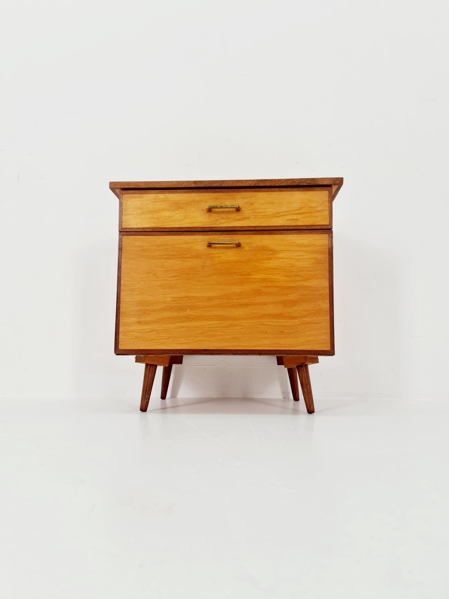 German Mid century beech & teak nightstand/ bedside table BY WK Möbel , 1960s