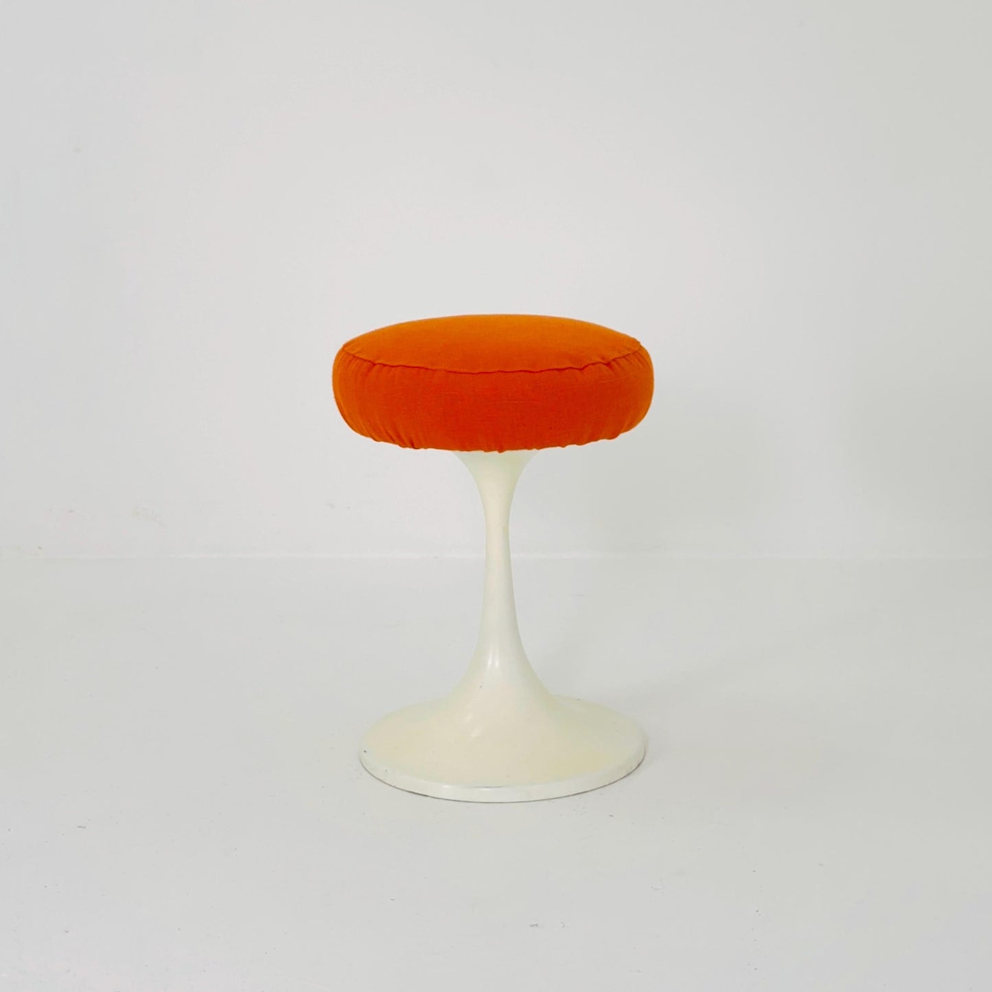 Sopac age German vintage white plastic tulip stool with orange seat, 1970s