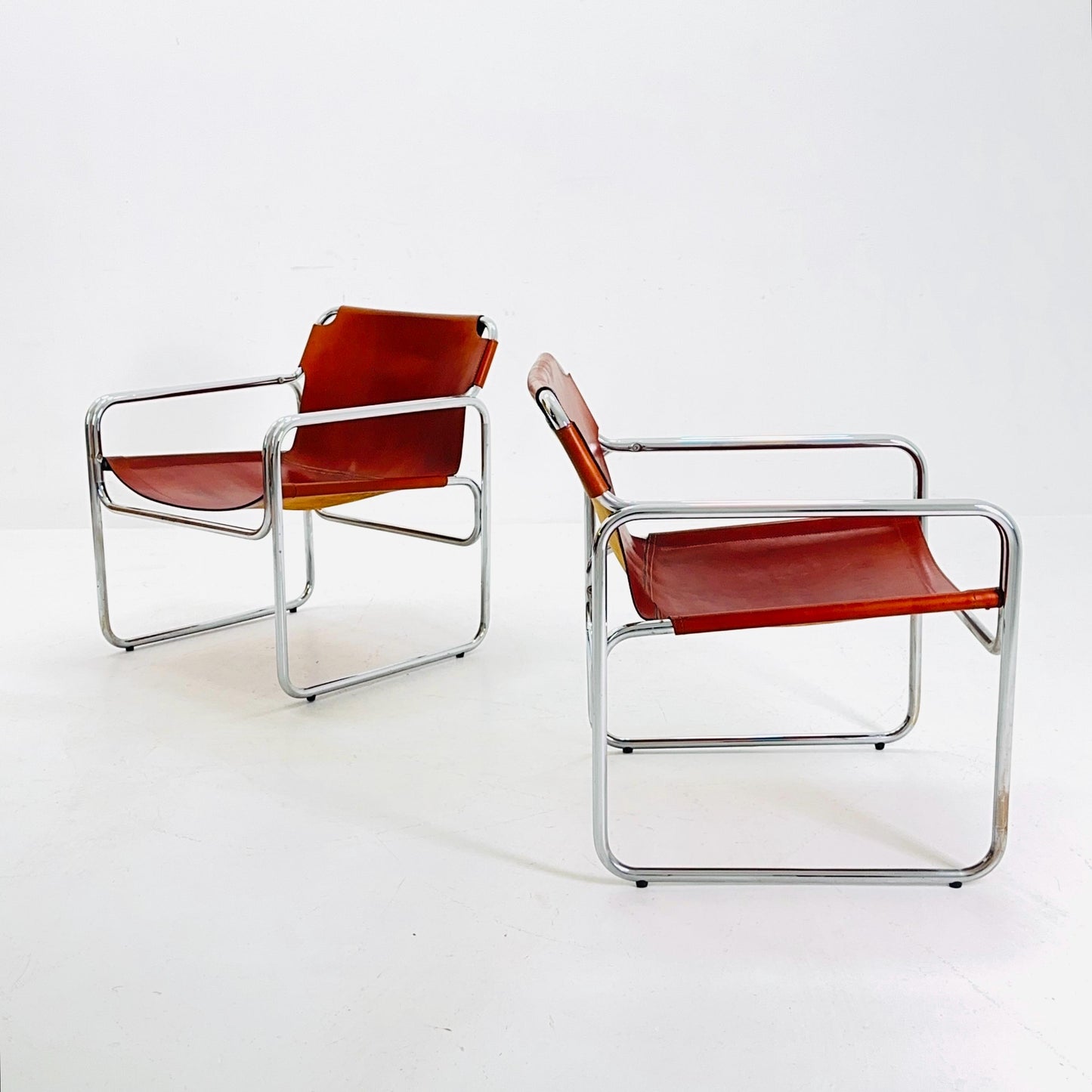 Set of 2 Mid-Century Italian Leather & Chrome Armchairs Jox Interni 1970s
