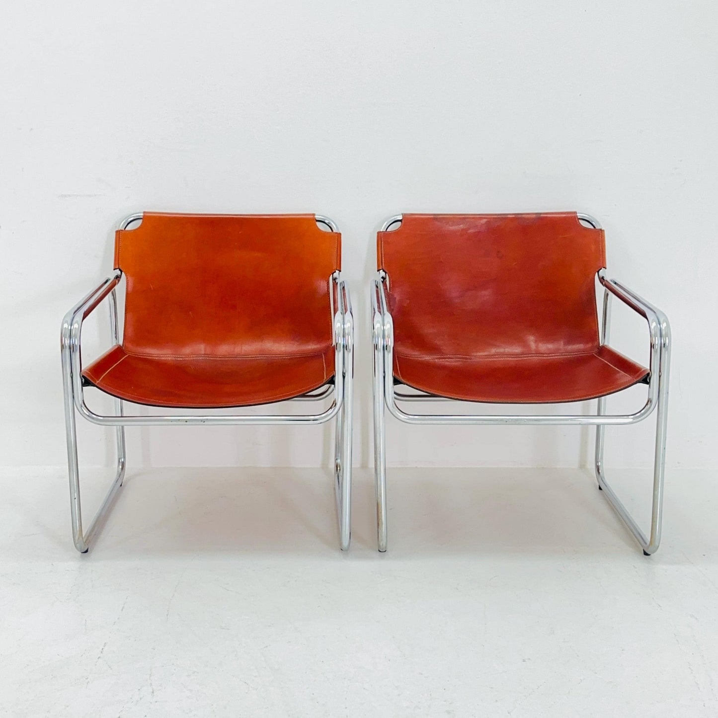 Set of 2 Mid-Century Italian Leather & Chrome Armchairs Jox Interni 1970s