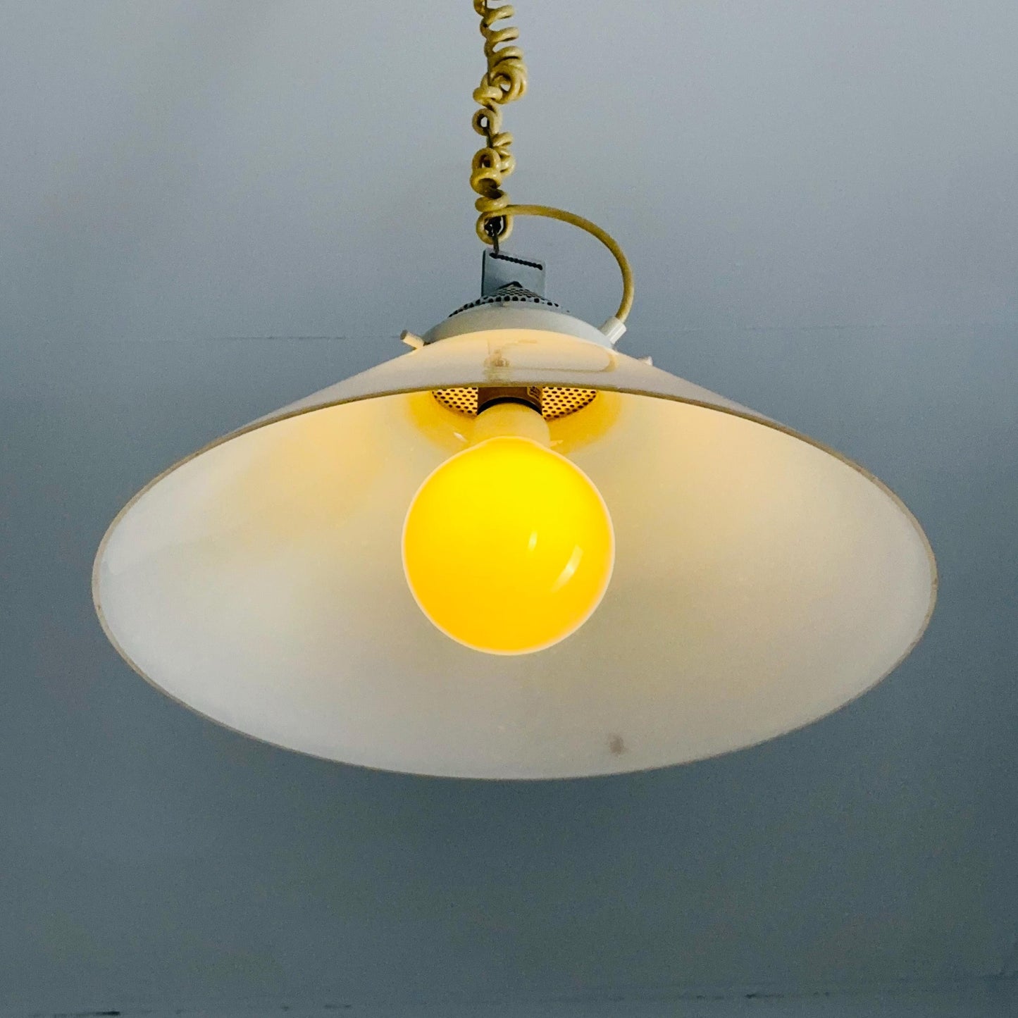 Mid century white glass hanging lamp by Peill and Putzler, Germany 1965