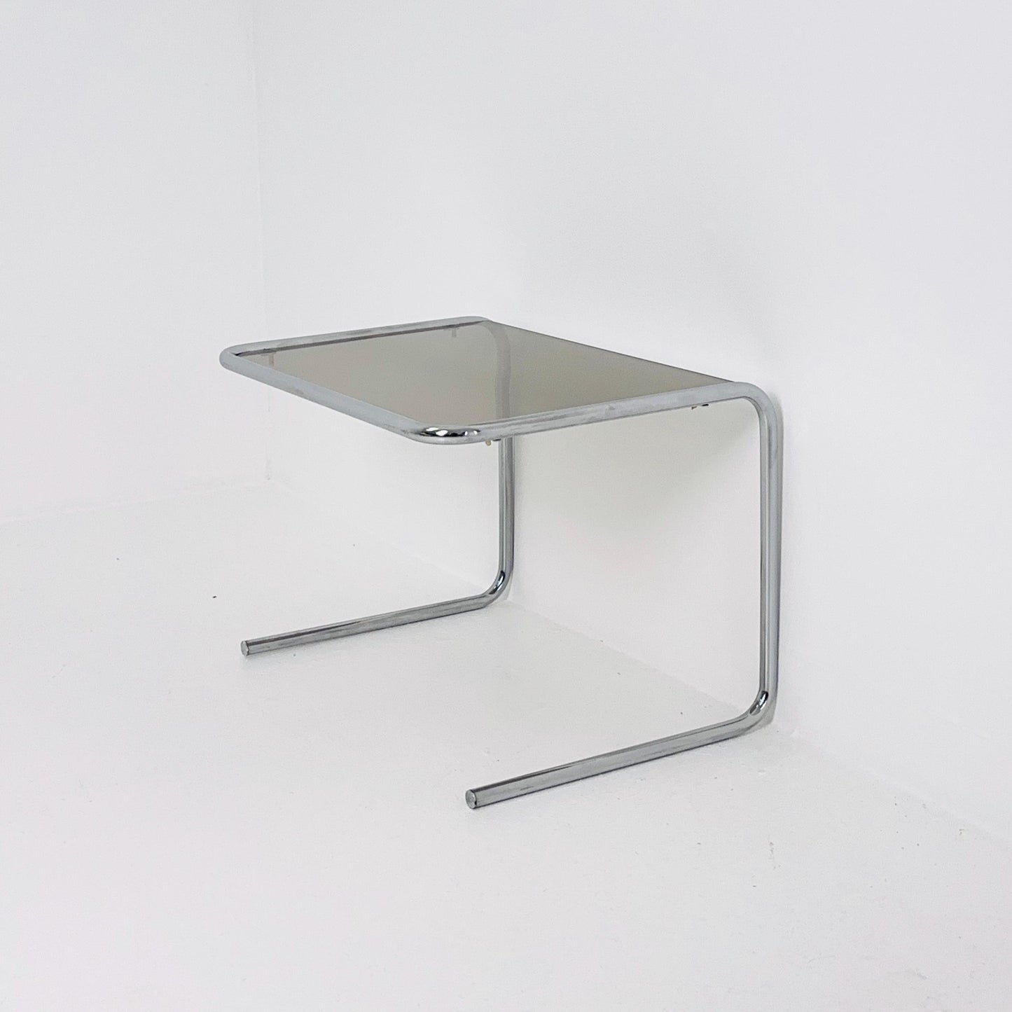 Mid Century Modern Chrom And Smoked Glass Stand side Table , by Marcel Brauer 1980s