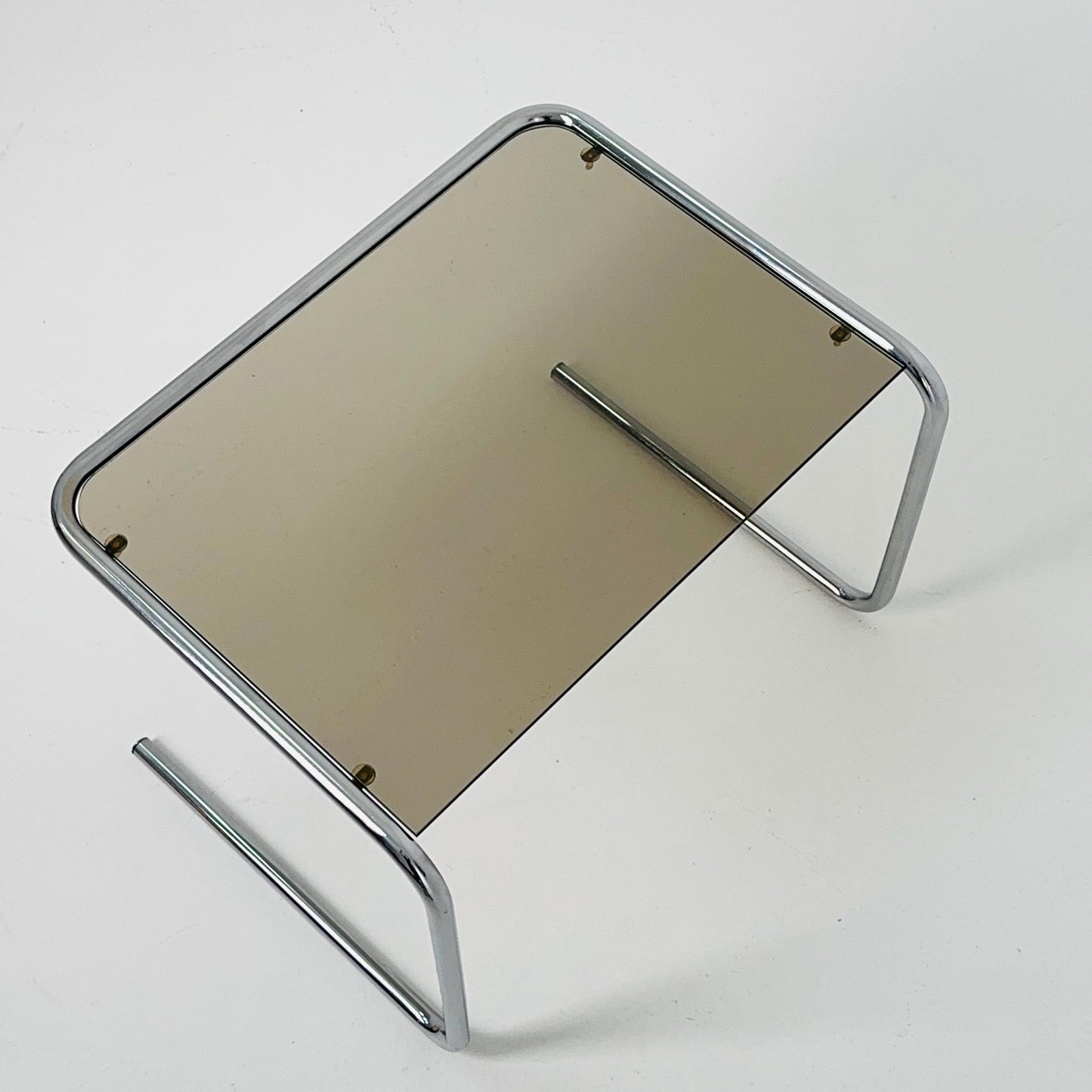 Mid Century Modern Chrom And Smoked Glass Stand side Table , by Marcel Brauer 1980s