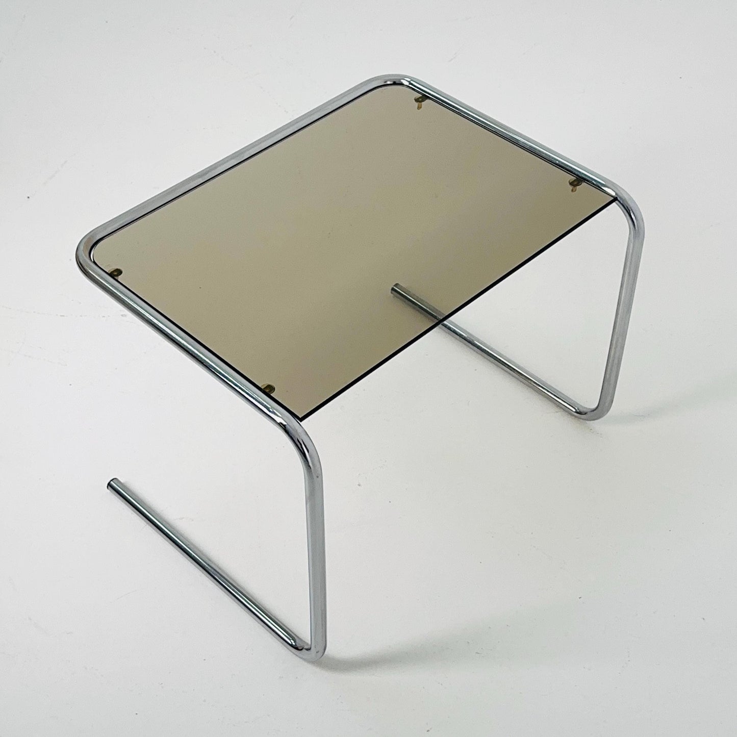 Mid Century Modern Chrom And Smoked Glass Stand side Table , by Marcel Brauer 1980s