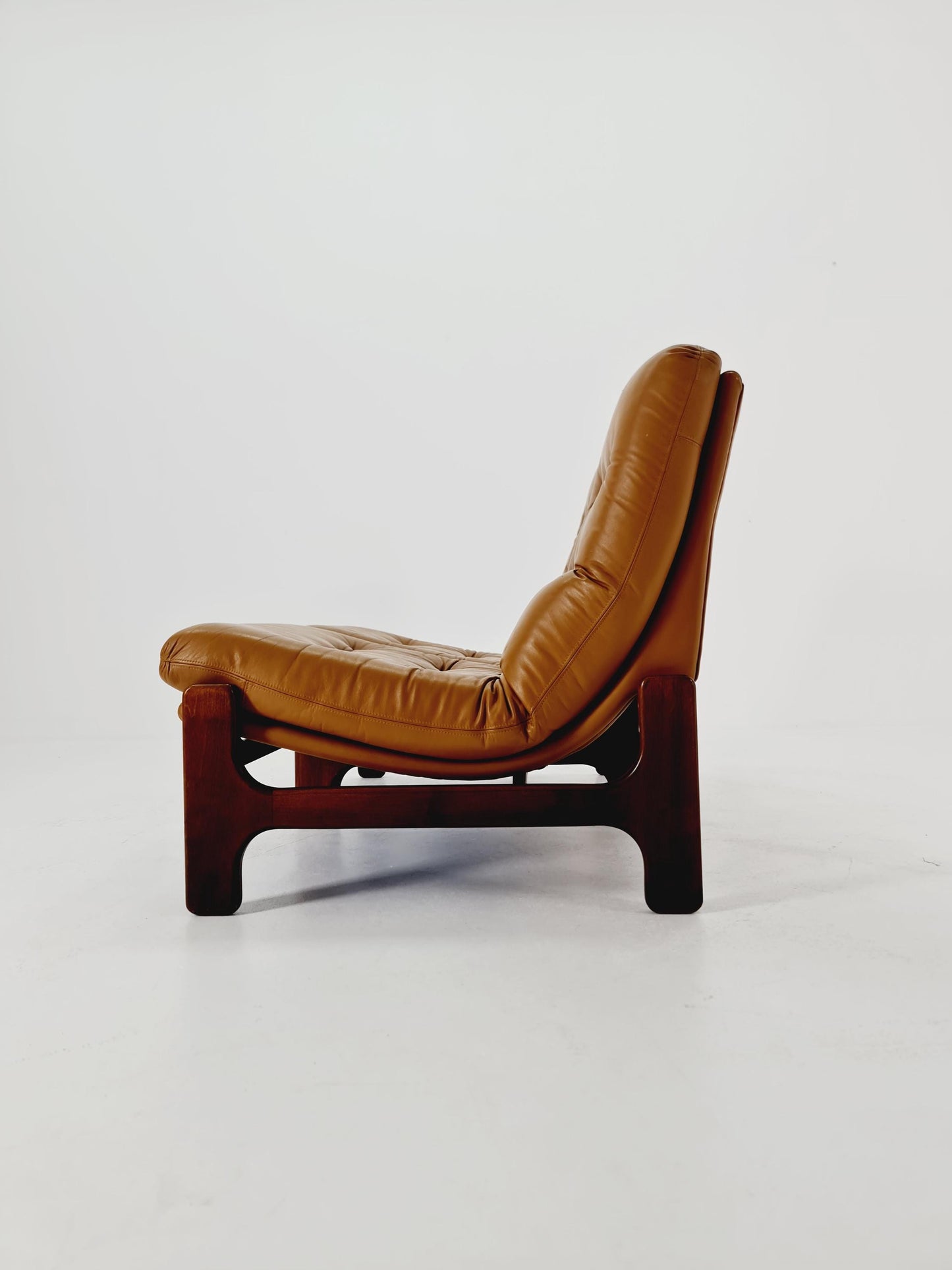 1 of 2 mid century armchairs in leather and walnut wood , Sweden 1960s
