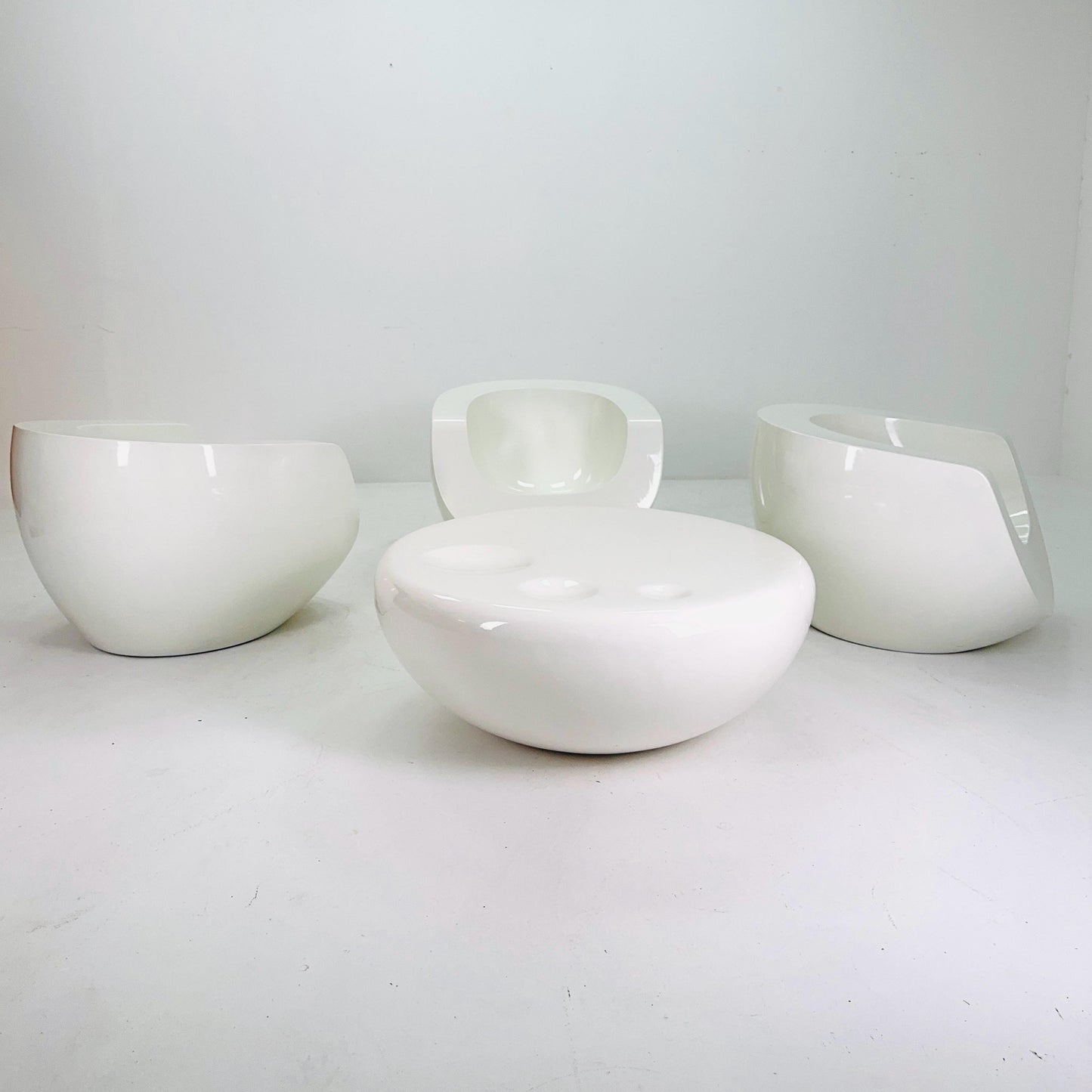 Set of 3 “Moon” Armchairs & Matching Table by Mike To for Infiniture, 1980s