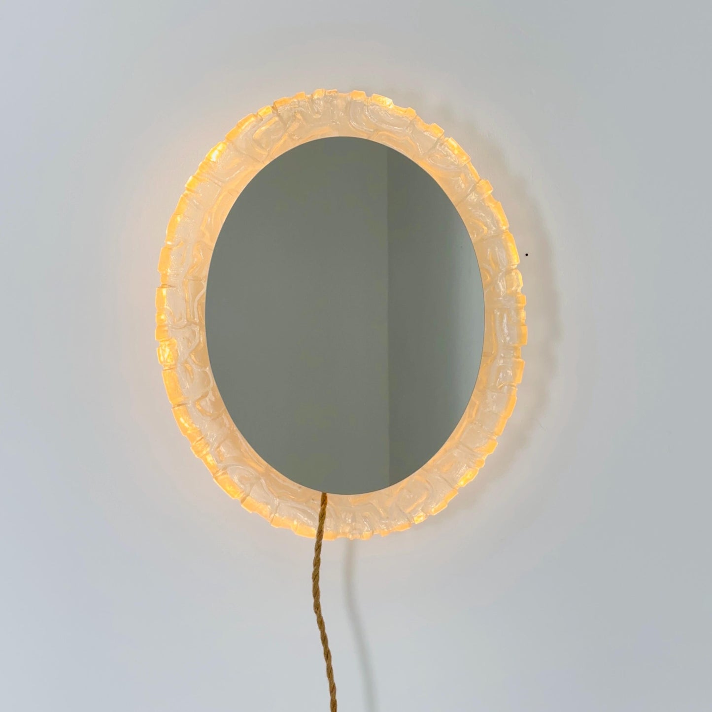 Mid-Century baklite ice glass Oval large mirror by Em Germany 1960s