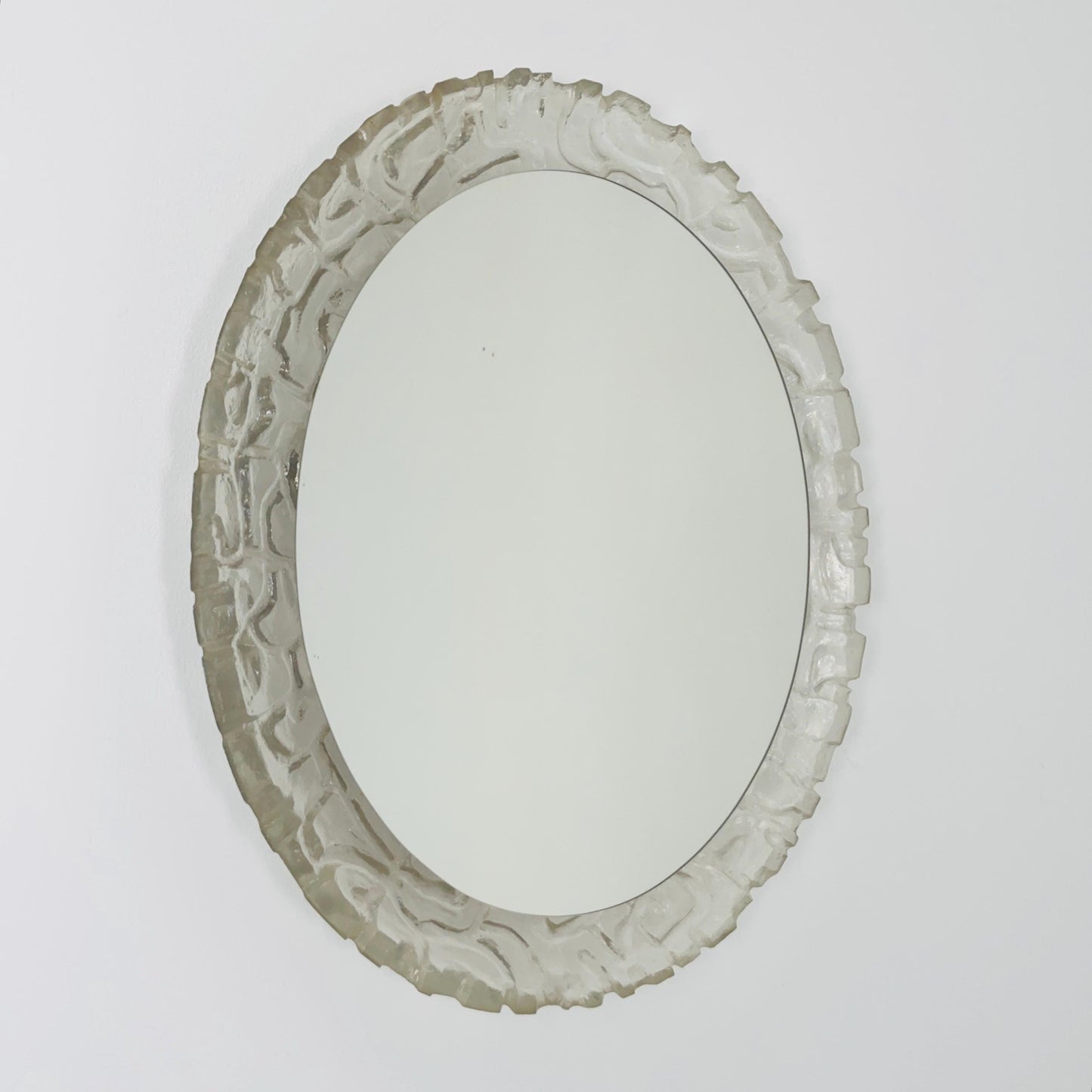 Mid-Century baklite ice glass Oval large mirror by Em Germany 1960s