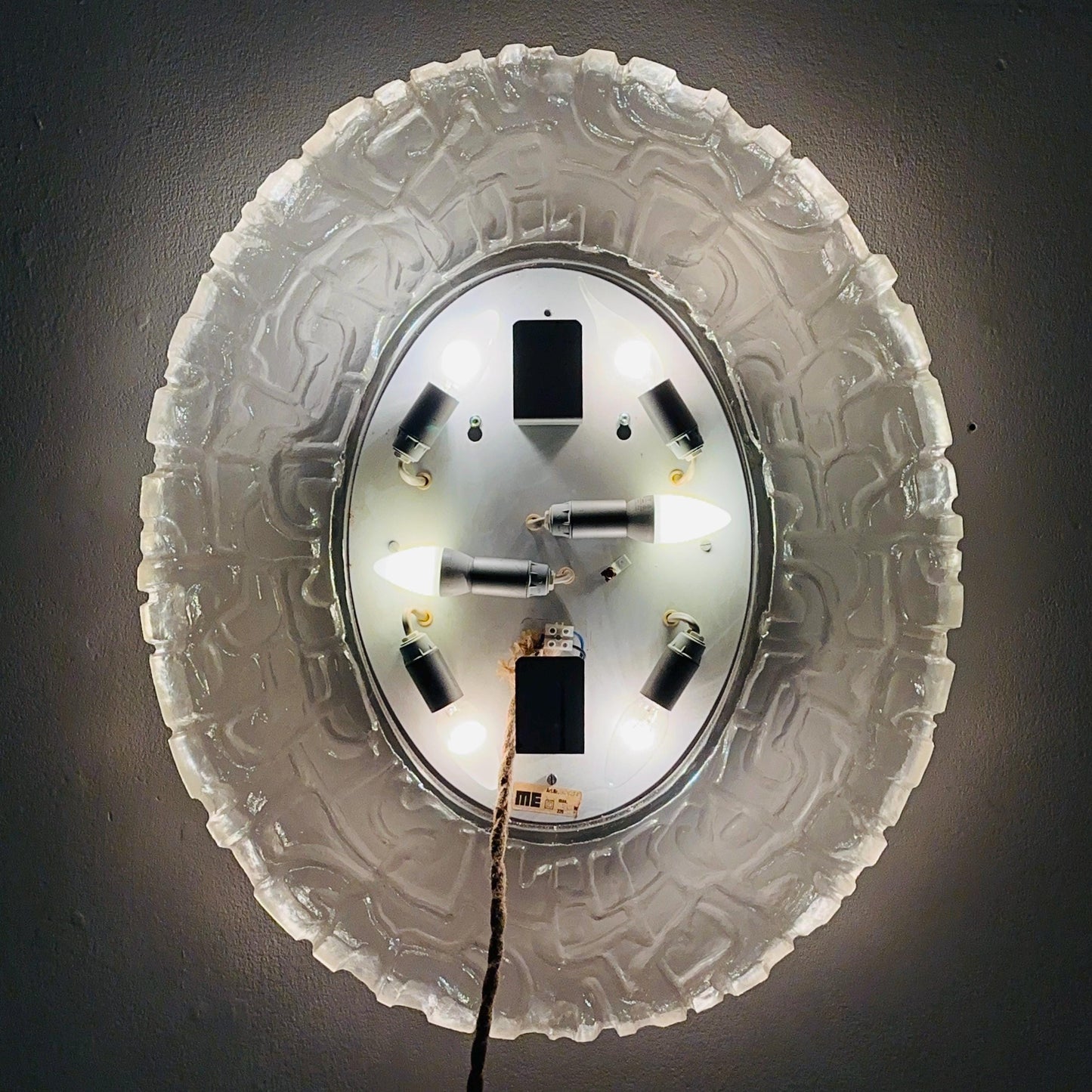 Mid-Century baklite ice glass Oval large mirror by Em Germany 1960s