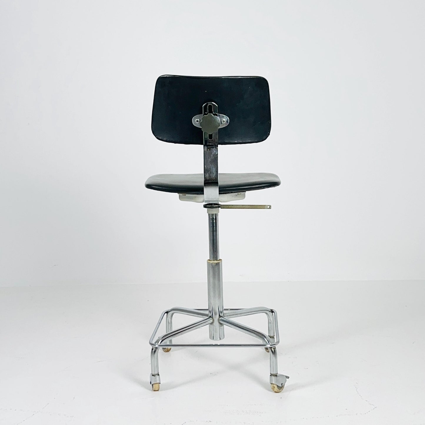 Mid century black faux leather swivel desk chair 1960s Germany