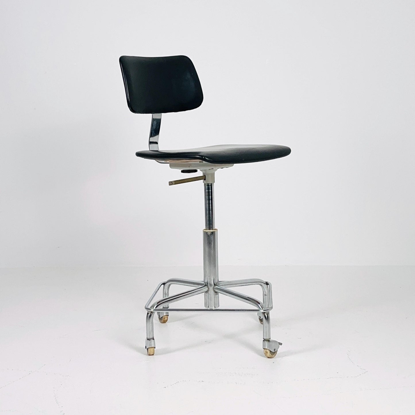 Mid century black faux leather swivel desk chair 1960s Germany