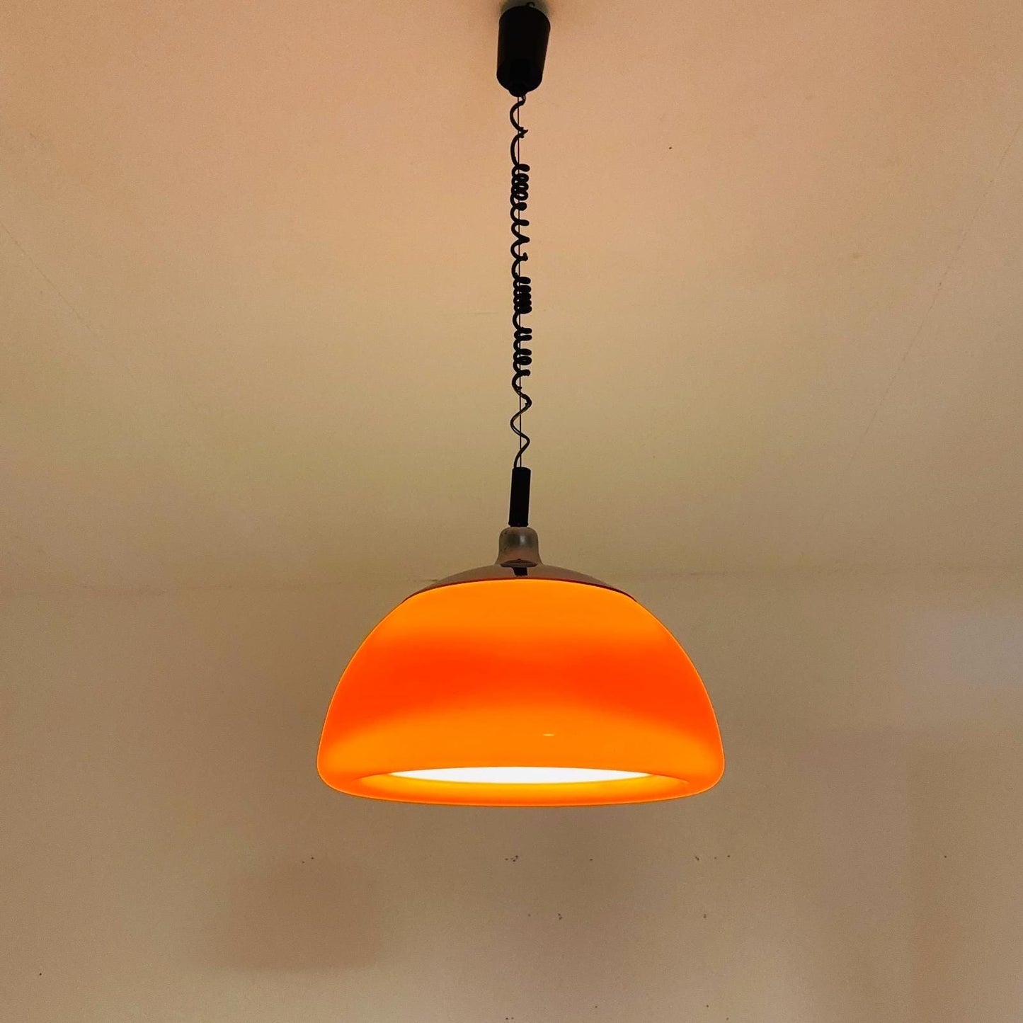 Vintage Space Age Lighting / Orange Pendant Light / 70s Retro Pull Down Ceiling Lamp by Cosack Leuchten Germany