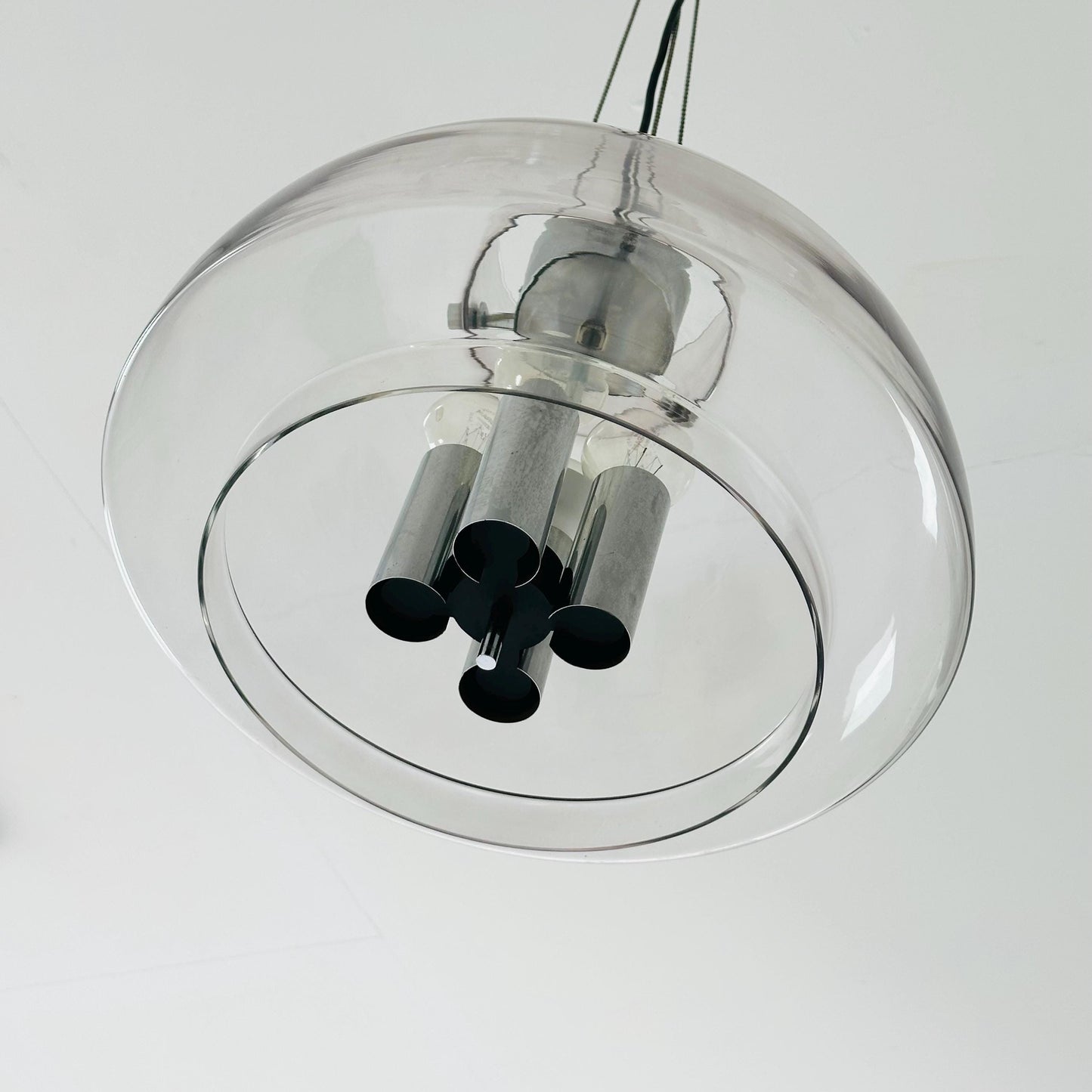 Large Mid-Century Glass Ball Pendant by Glashütte Limburg, Germany, 1970s – Chrome & Glass Chandelier