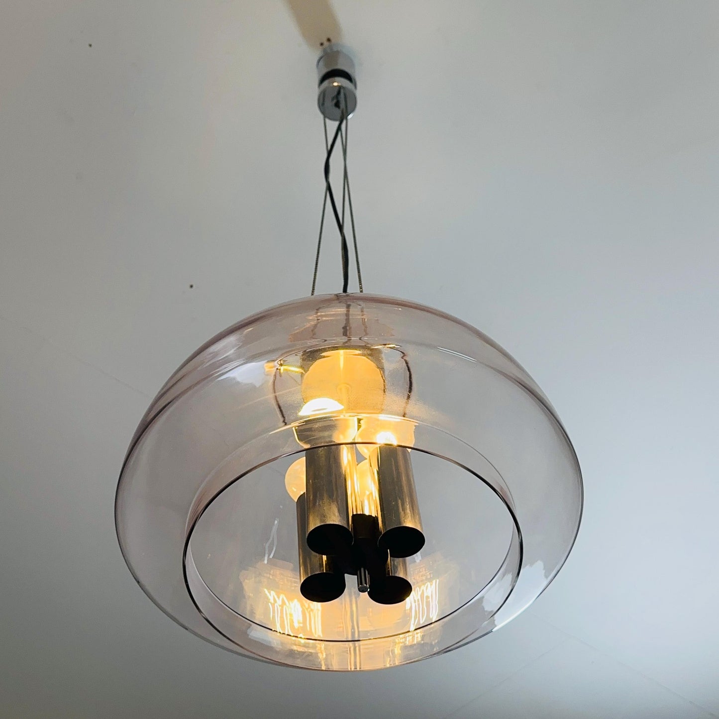 Large Mid-Century Glass Ball Pendant by Glashütte Limburg, Germany, 1970s – Chrome & Glass Chandelier