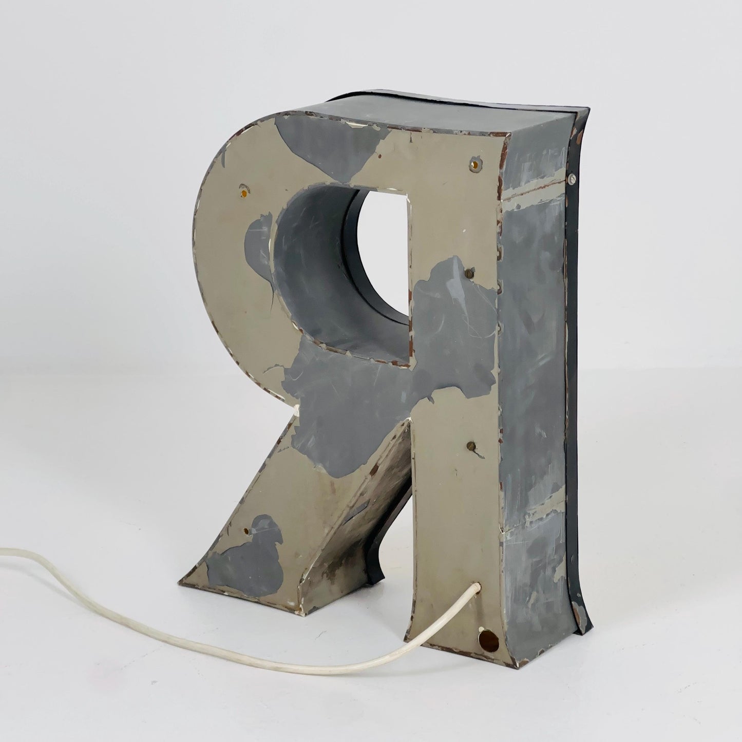Mid century Large Illuminated Letter “R” – Yellow Plexiglass & Metal Sign Germany 1980s