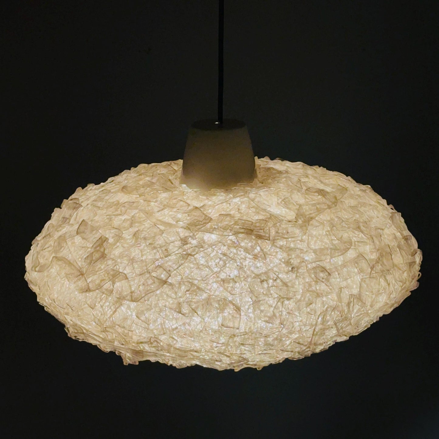 Mid-Century Lucite Ribbon Swag Lamp – Italy, 1980s – Sculptural Plexiglass Pendant Light
