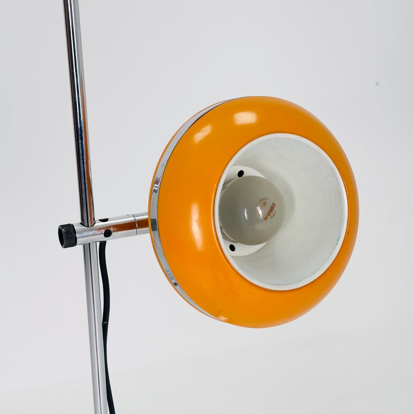 Mid century Hustadt Leuchten Floor Lamp – Adjustable Chrome & Orange Metal Head , 1980s Germany