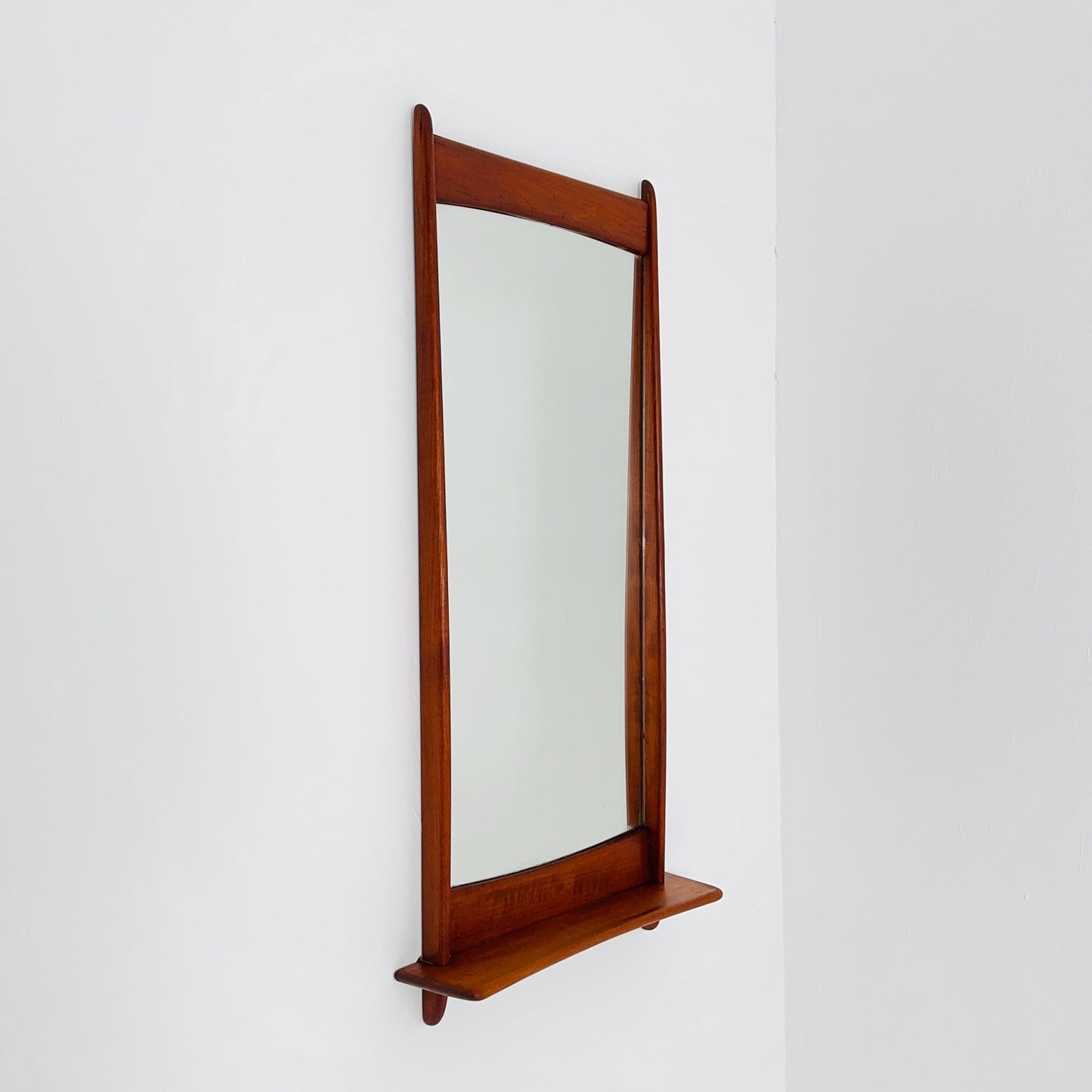 Mid Century Danish Teak Wall Mirror with Shelf, 1960s