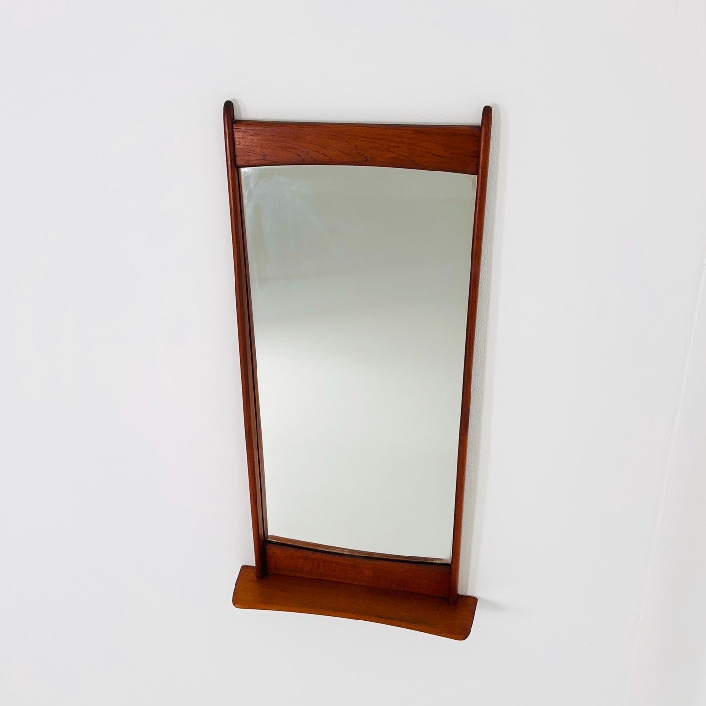 Mid Century Danish Teak Wall Mirror with Shelf, 1960s