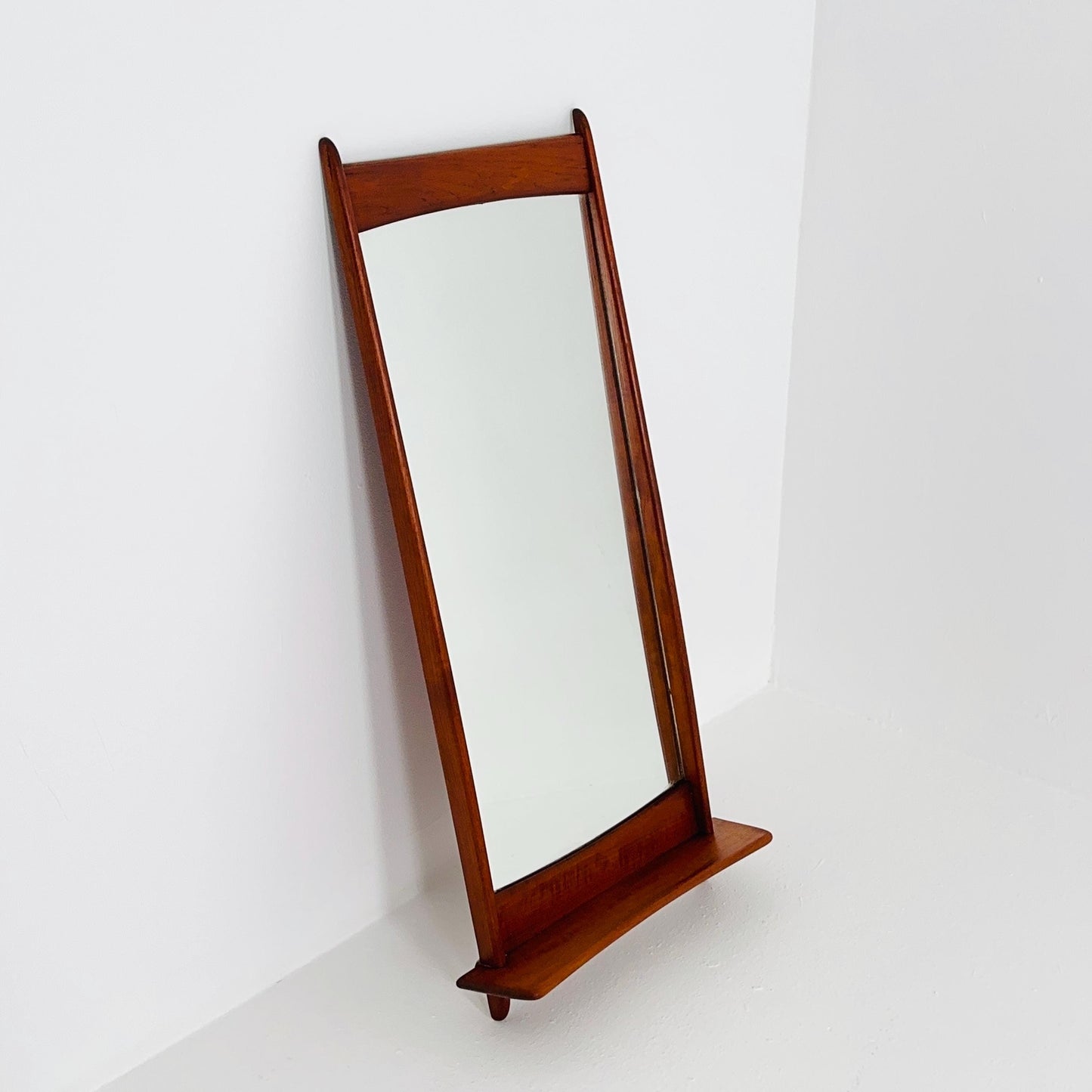 Mid Century Danish Teak Wall Mirror with Shelf, 1960s