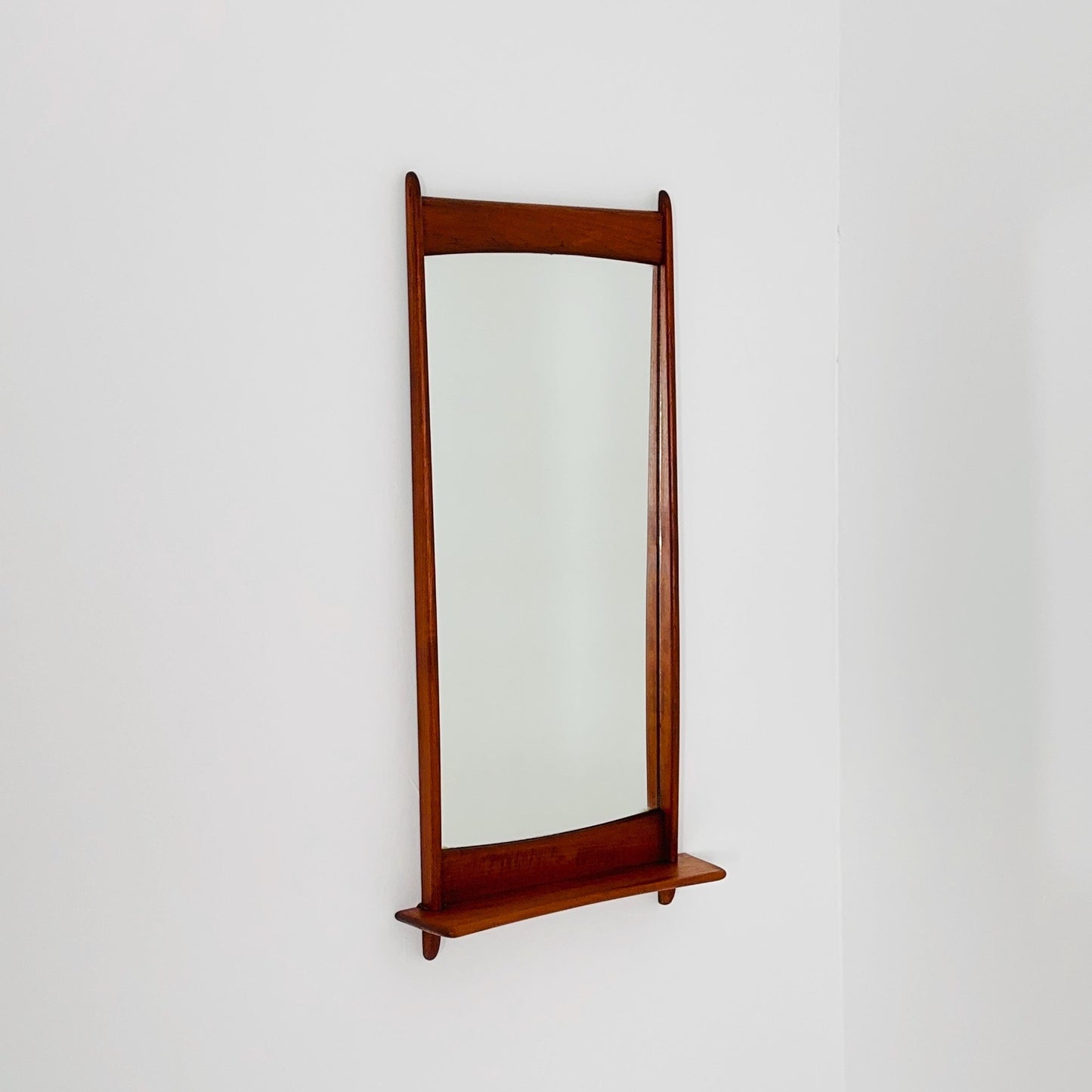 Mid Century Danish Teak Wall Mirror with Shelf, 1960s