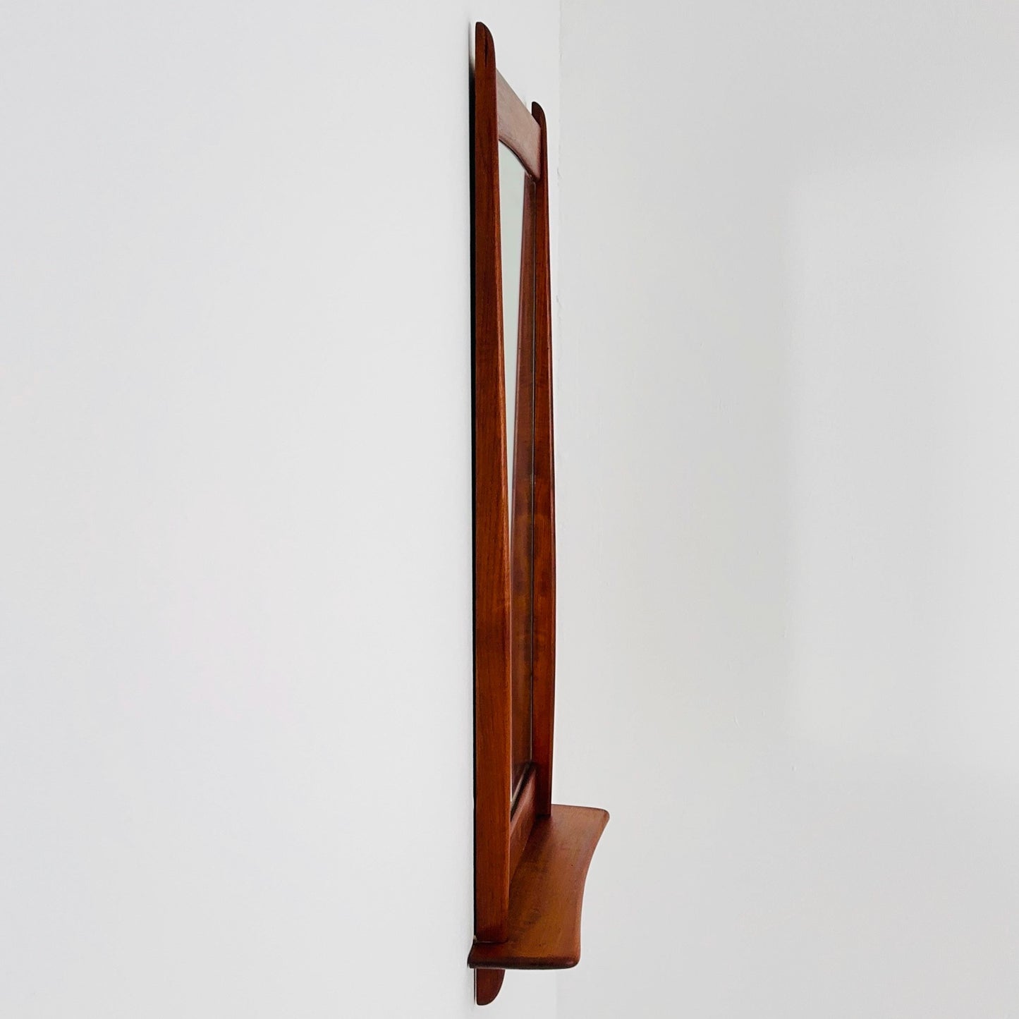 Mid Century Danish Teak Wall Mirror with Shelf, 1960s