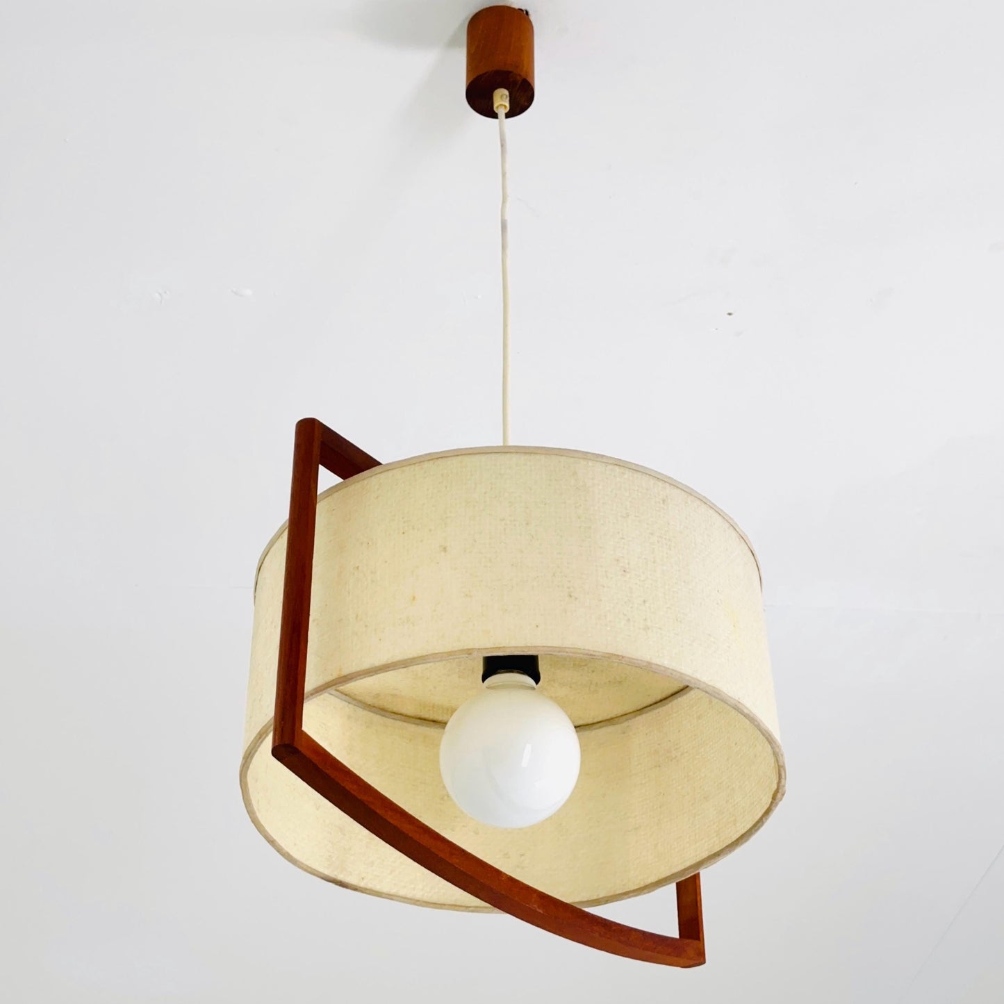 Mid-Century Danish Pendant Lamp, Teak & Rice Paper Light,1960s Denmark