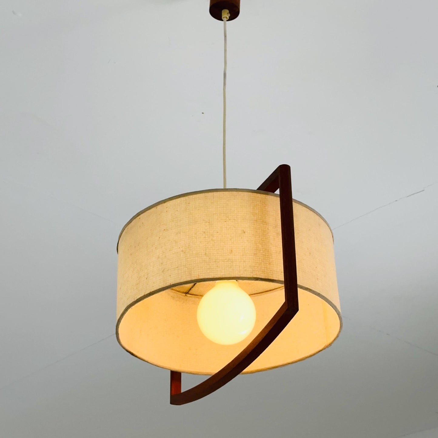 Mid-Century Danish Pendant Lamp, Teak & Rice Paper Light,1960s Denmark