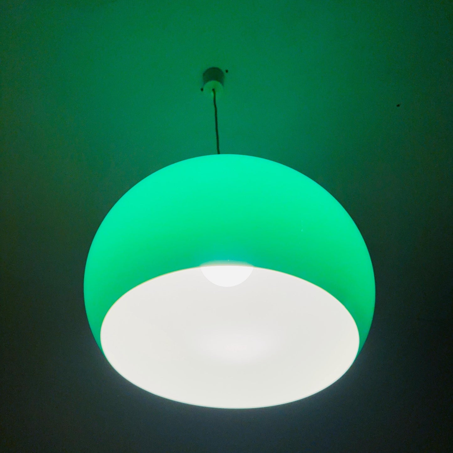 Mid century Pendant Green Harvey space age lamp by Guzzini for meblo , 1970s Italy