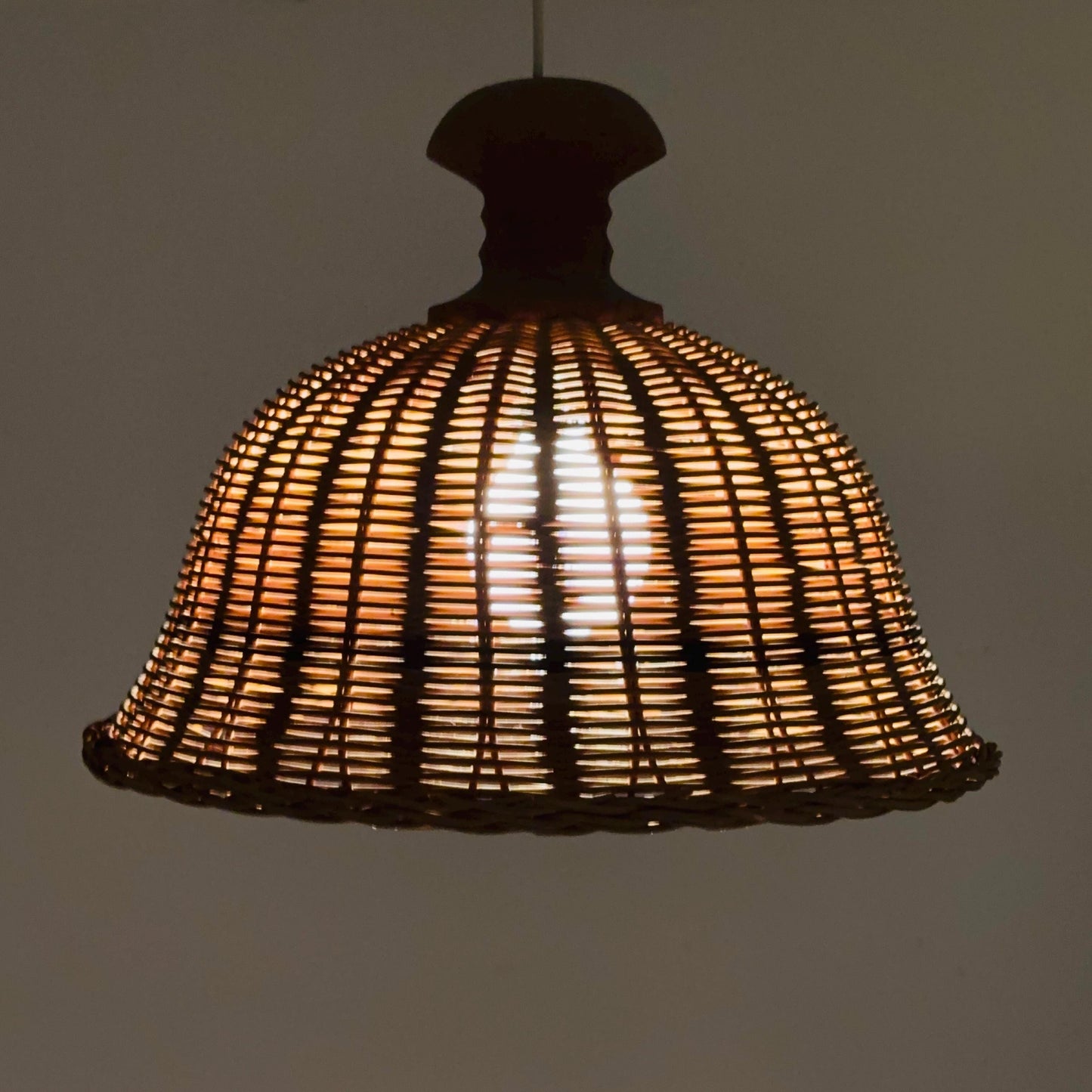 Bambus Rattan wooden Mid-Century chandelier 1960s