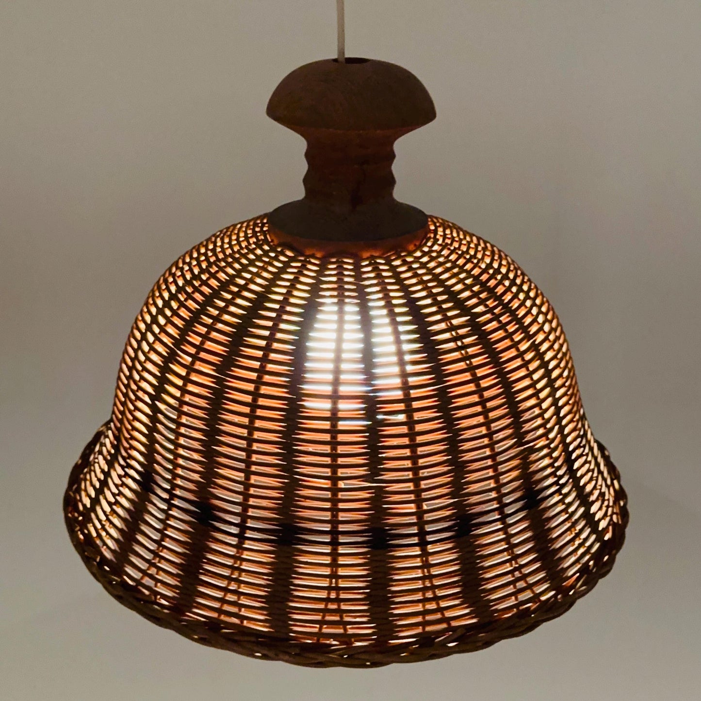 Bambus Rattan wooden Mid-Century chandelier 1960s