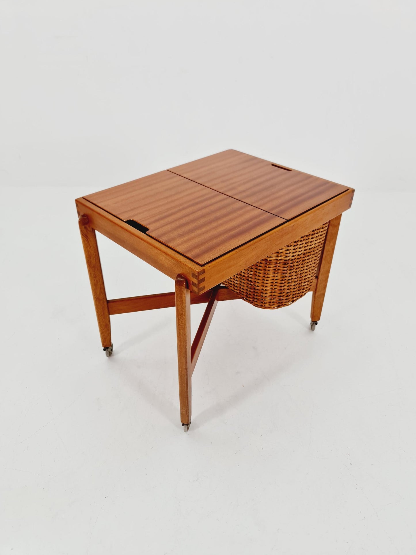 Vintage Danish teak and rattan sewing table/ side table cabinet By Asko , 1960s