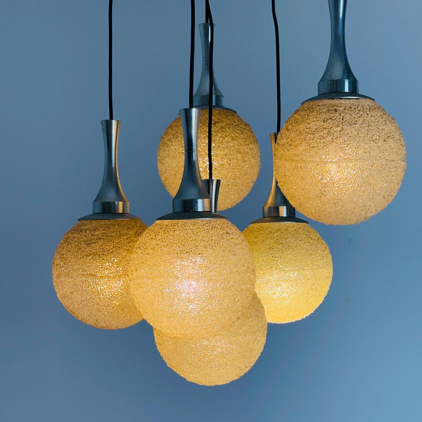 Mid-Century Pendant Lamp with 6 Plexiglass Globe Shades, Germany, 1970s