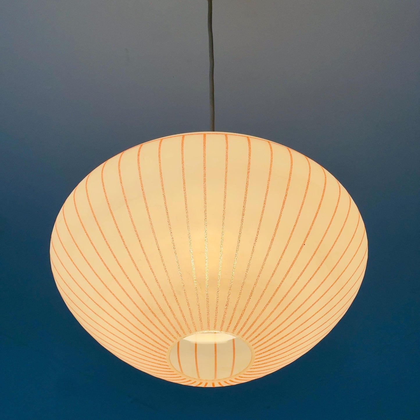 Mid century Hanging Glass Lamp, white milk glass and Red Stripes, Germany 1960s