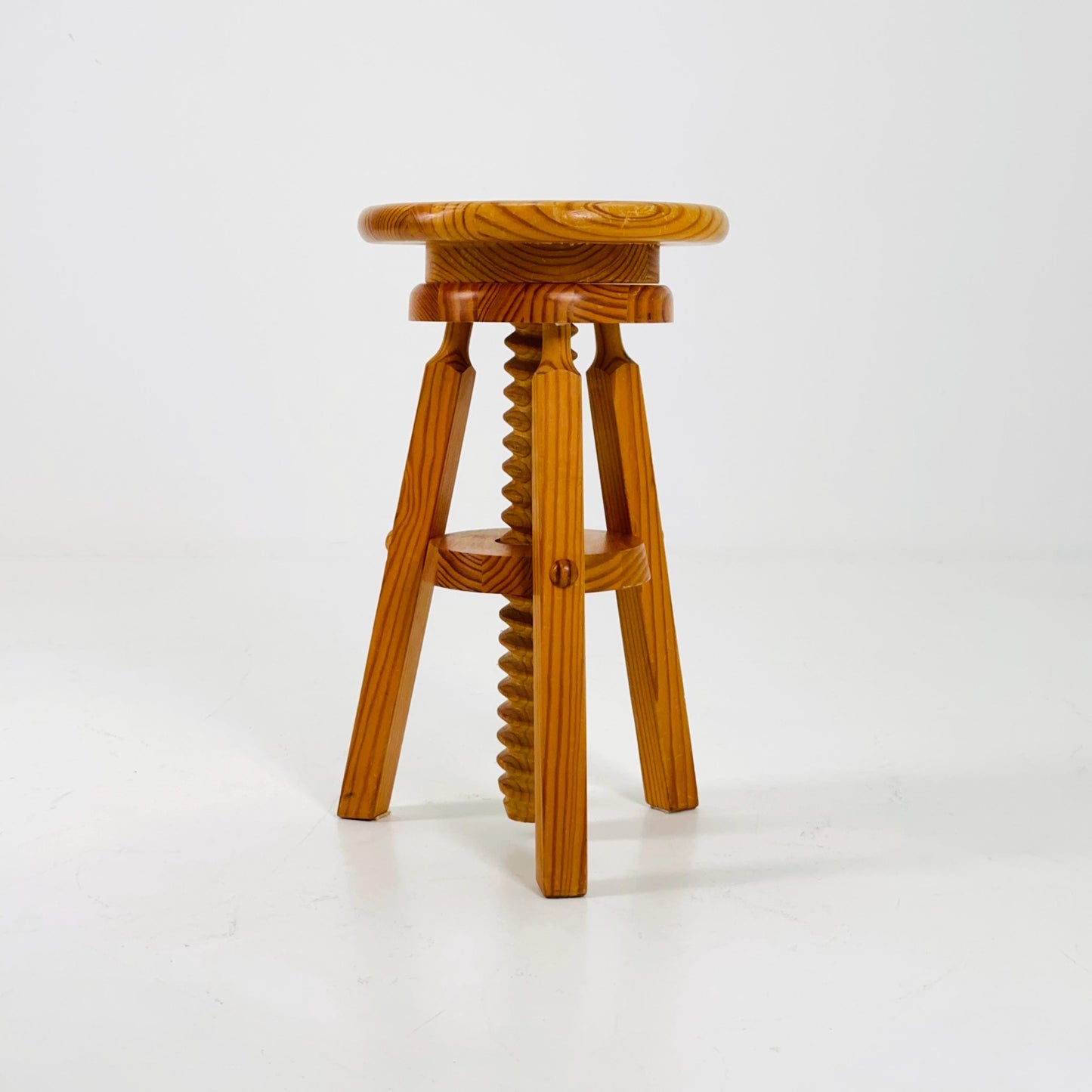 Mid century Solid wood adjustable screw craftsman stool Germany 1960s