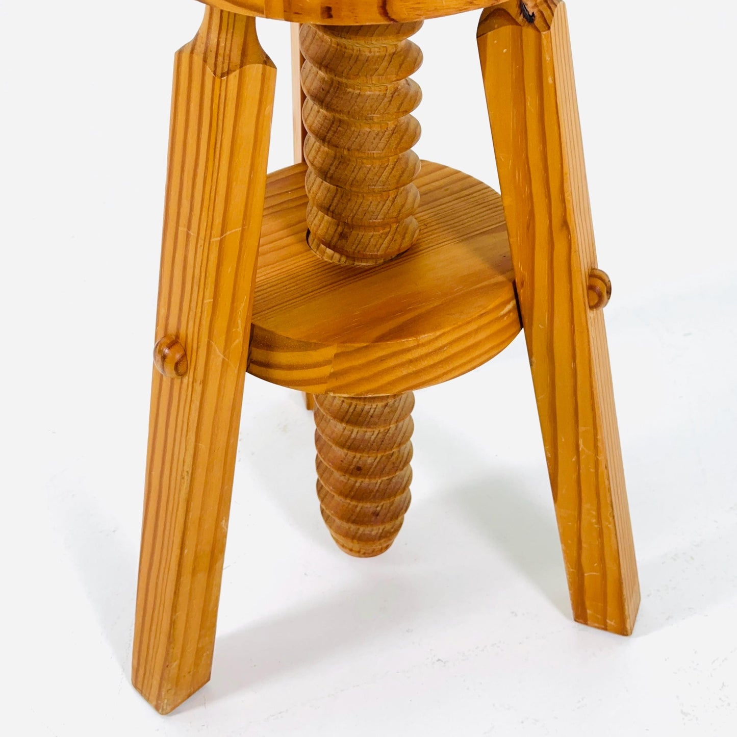 Mid century Solid wood adjustable screw craftsman stool Germany 1960s
