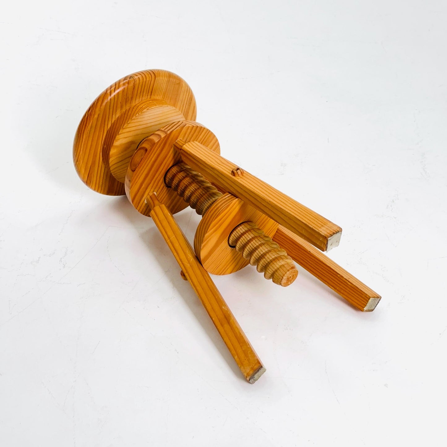 Mid century Solid wood adjustable screw craftsman stool Germany 1960s