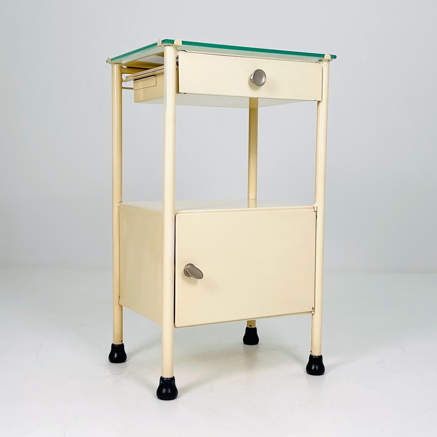 Mid century Bauhaus metal nightstand Auping/Gispen with drawer in white 1960s Germany